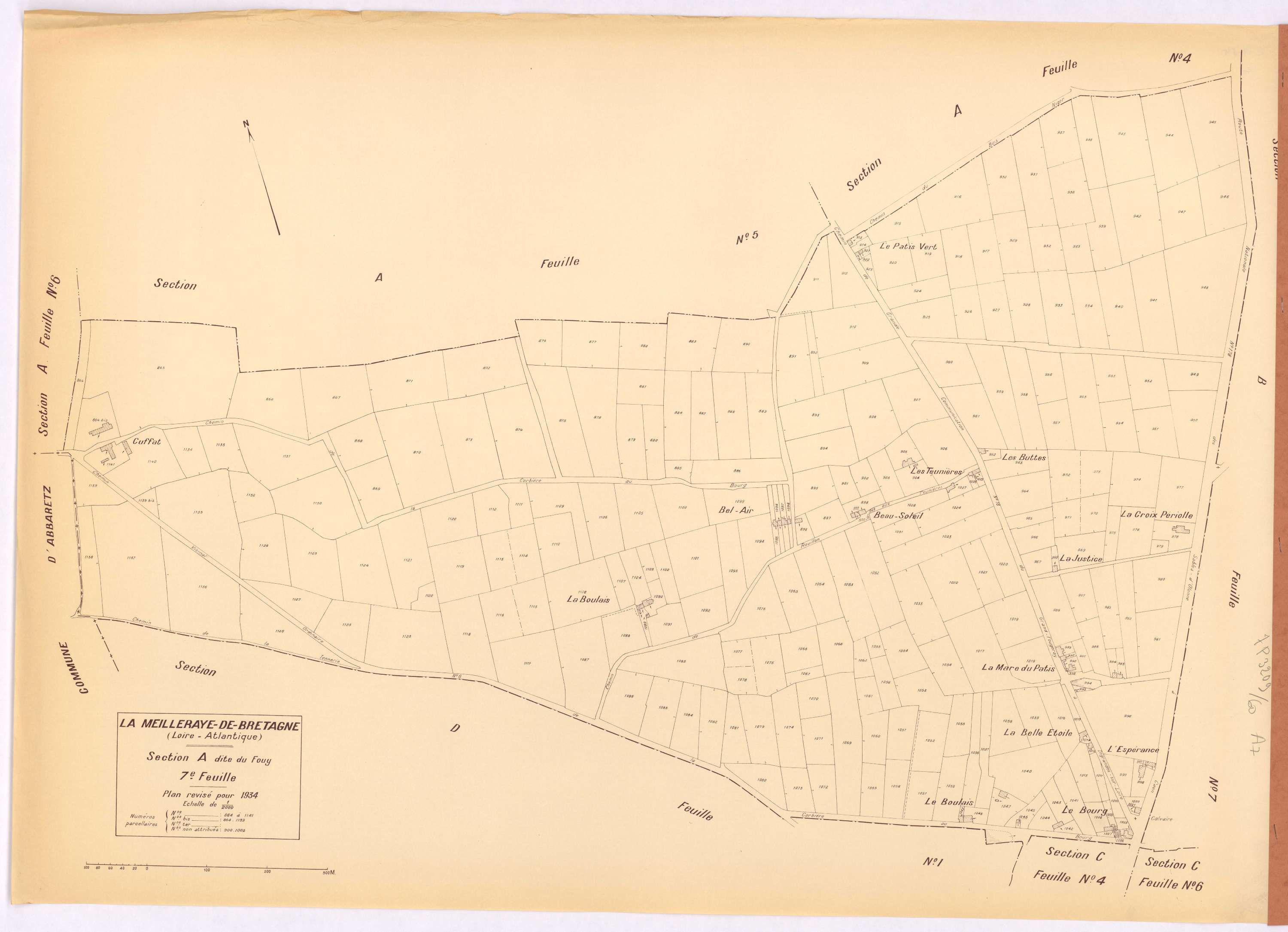 La Meilleraye-de-Bretagne - Section A7 Fouy (section du) ; 864-1141