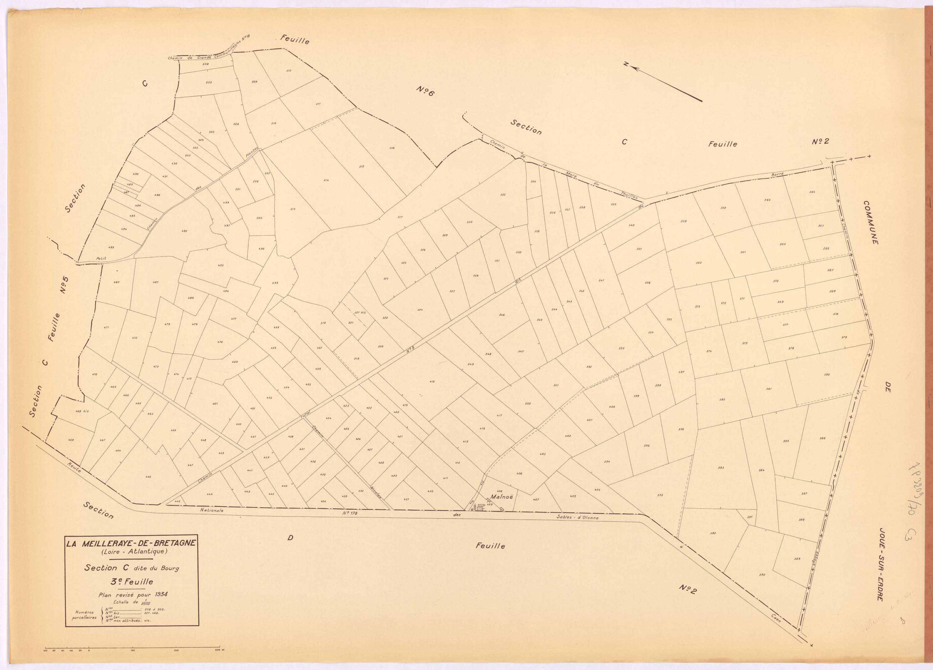 La Meilleraye-de-Bretagne - Section C3 Bourg (section du) ; 308-509