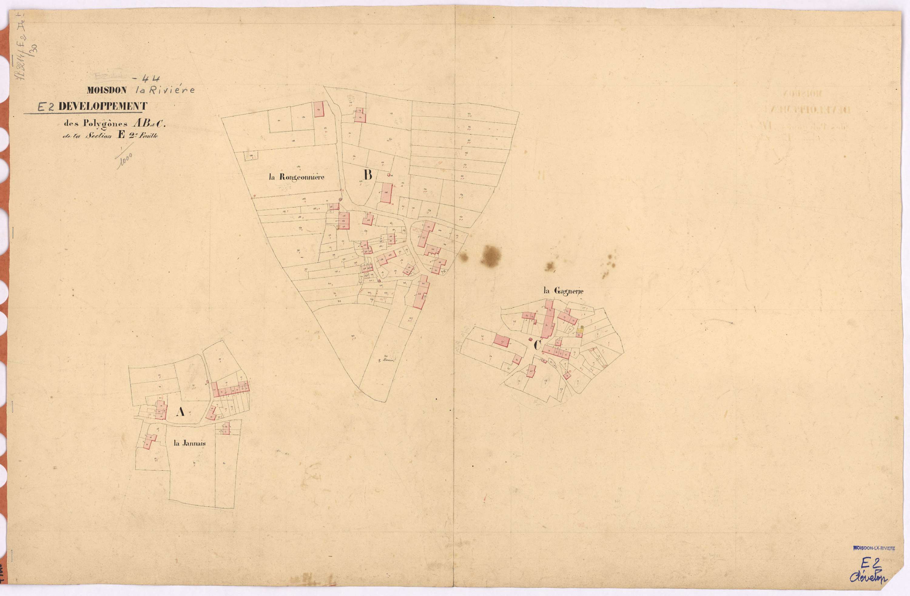 Moisdon-la-Rivière - Section E2 (développement) Forge-Neuve (section de La) ; développement des villages de La Jannais, de La Rongeonnière et de La Gagnerie