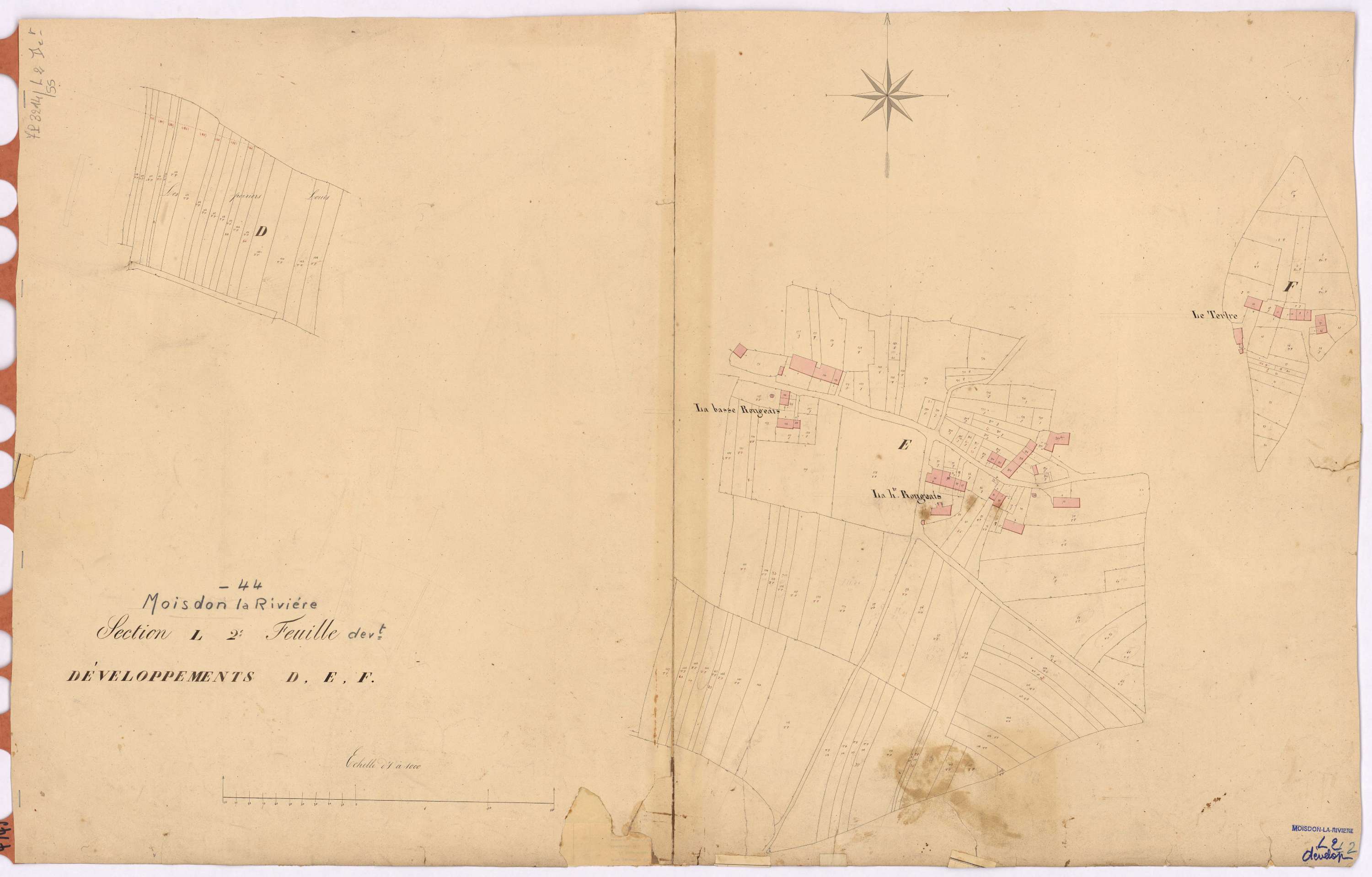 Moisdon-la-Rivière - Section L2 (développement) Rougeais (section de La) ; développement des villages de La Haute Roussais, de La Basse Roussais, du Tertre et de diverses parcelles