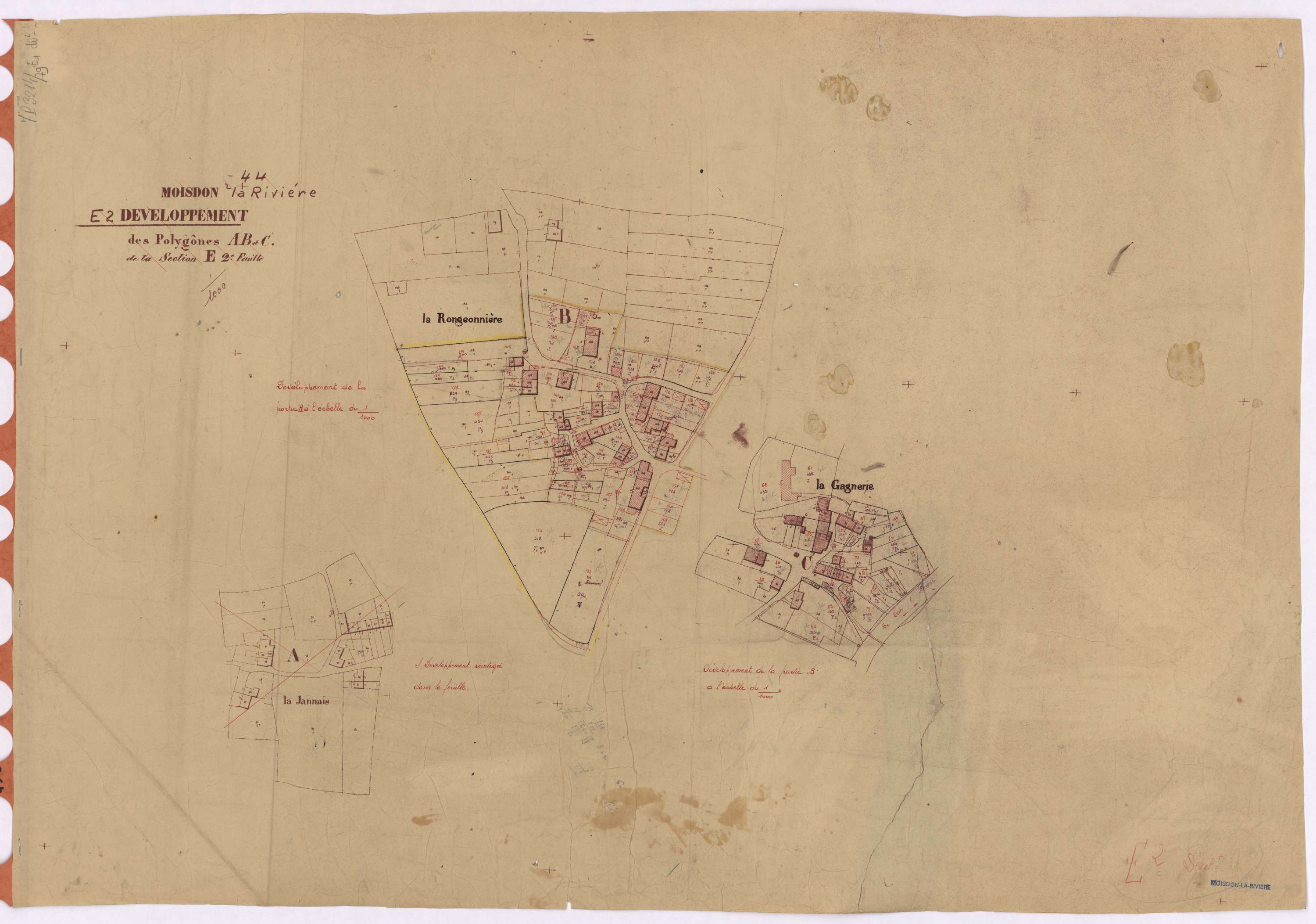 Moisdon-la-Rivière - Section E1 (développement) Forge Neuve (section de La) ; 1-314 ; développement des villages de La Rongeonnière et de La Gagnerie