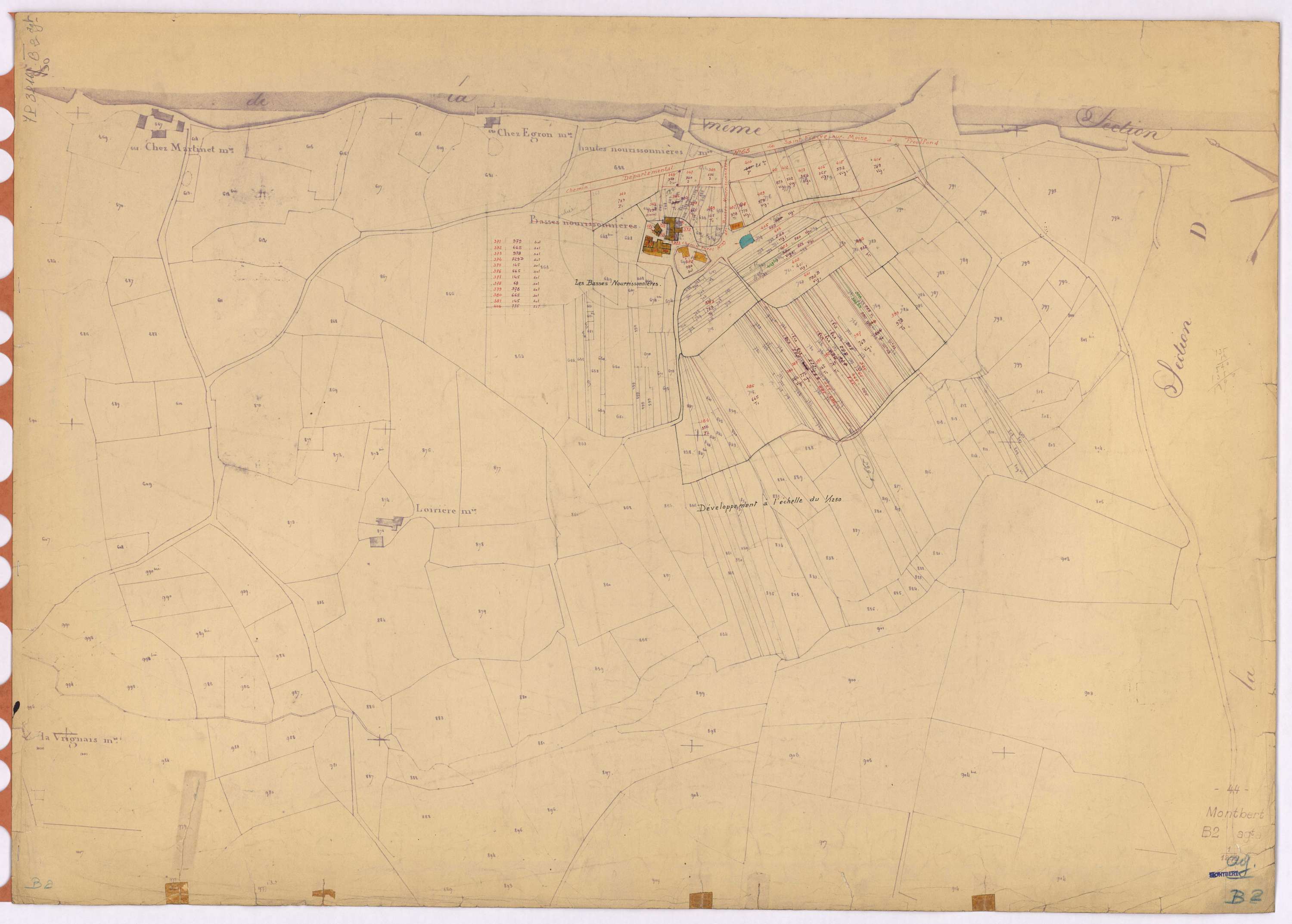 Montbert - Section B2 (développement) Ridellières (section des) ; 304-650 ; développement du village des Basses Nourissonnières
