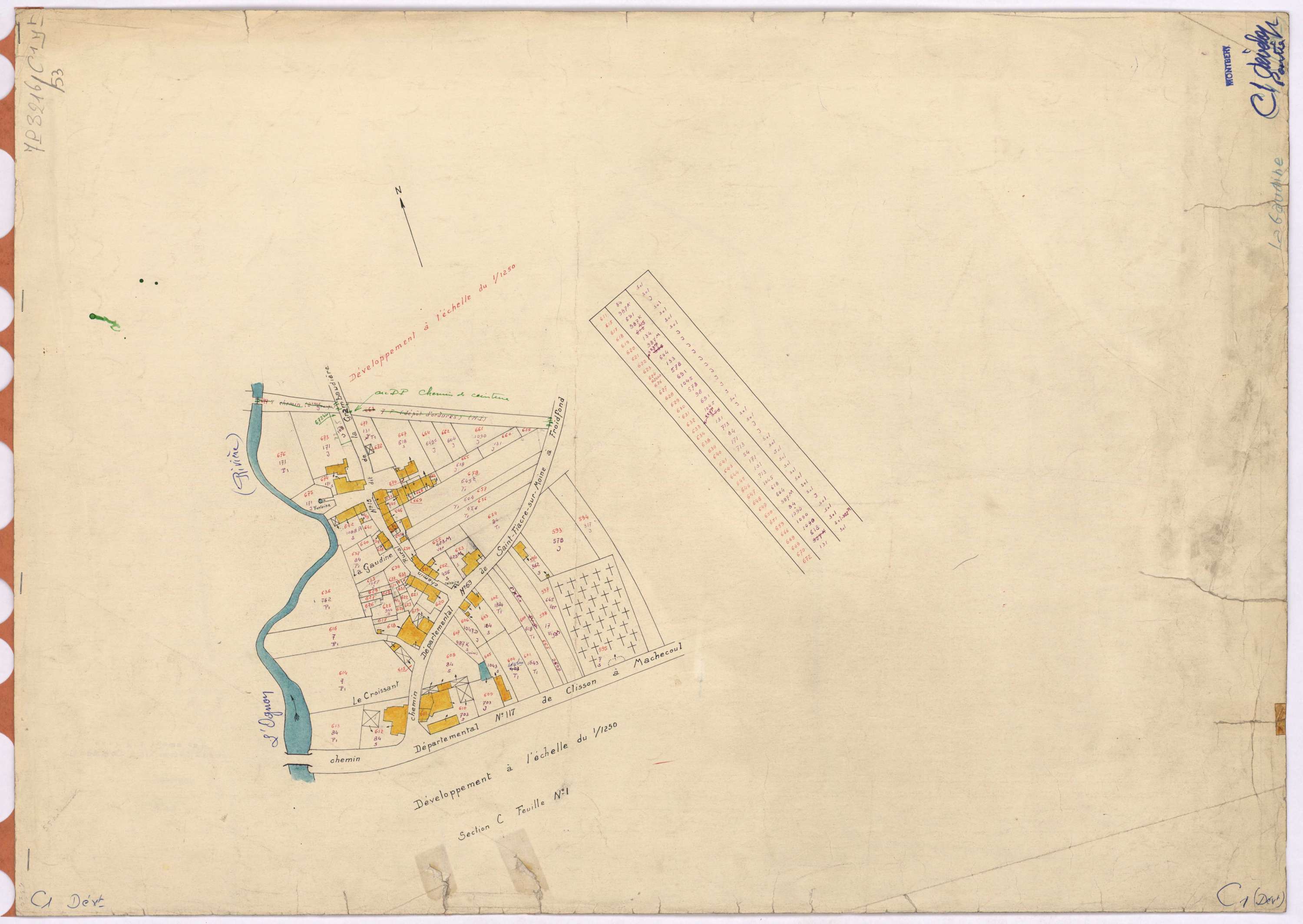 Montbert - Section C1 (développement) Teillais (section de La) ; 1-677 ; développement du village de La Gaudine