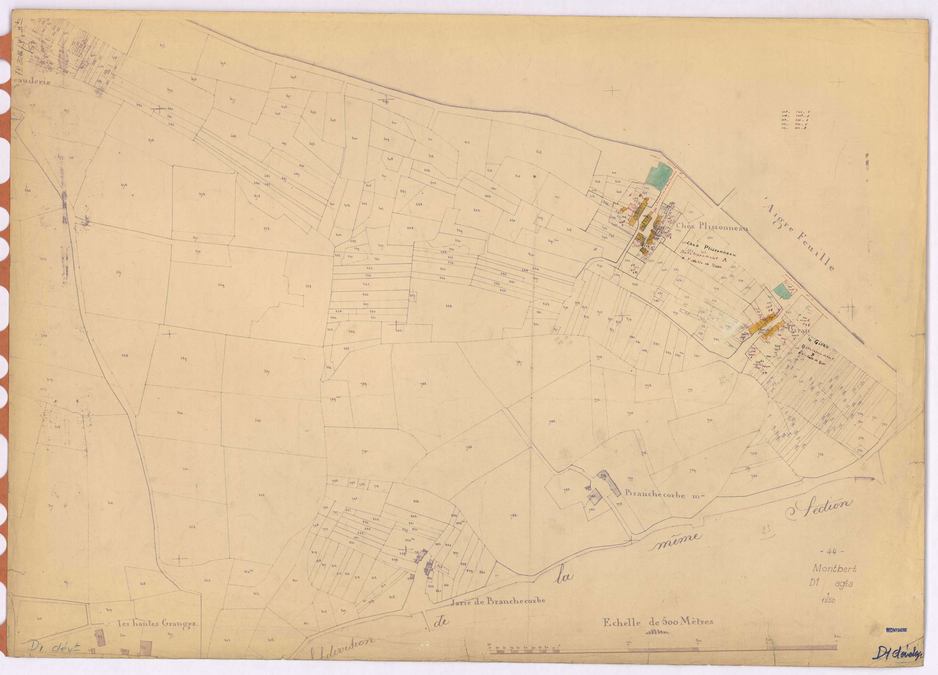 Montbert - Section D1 (développement) 1-415 ; développement des villages de Chez Plissonneau et du Girau