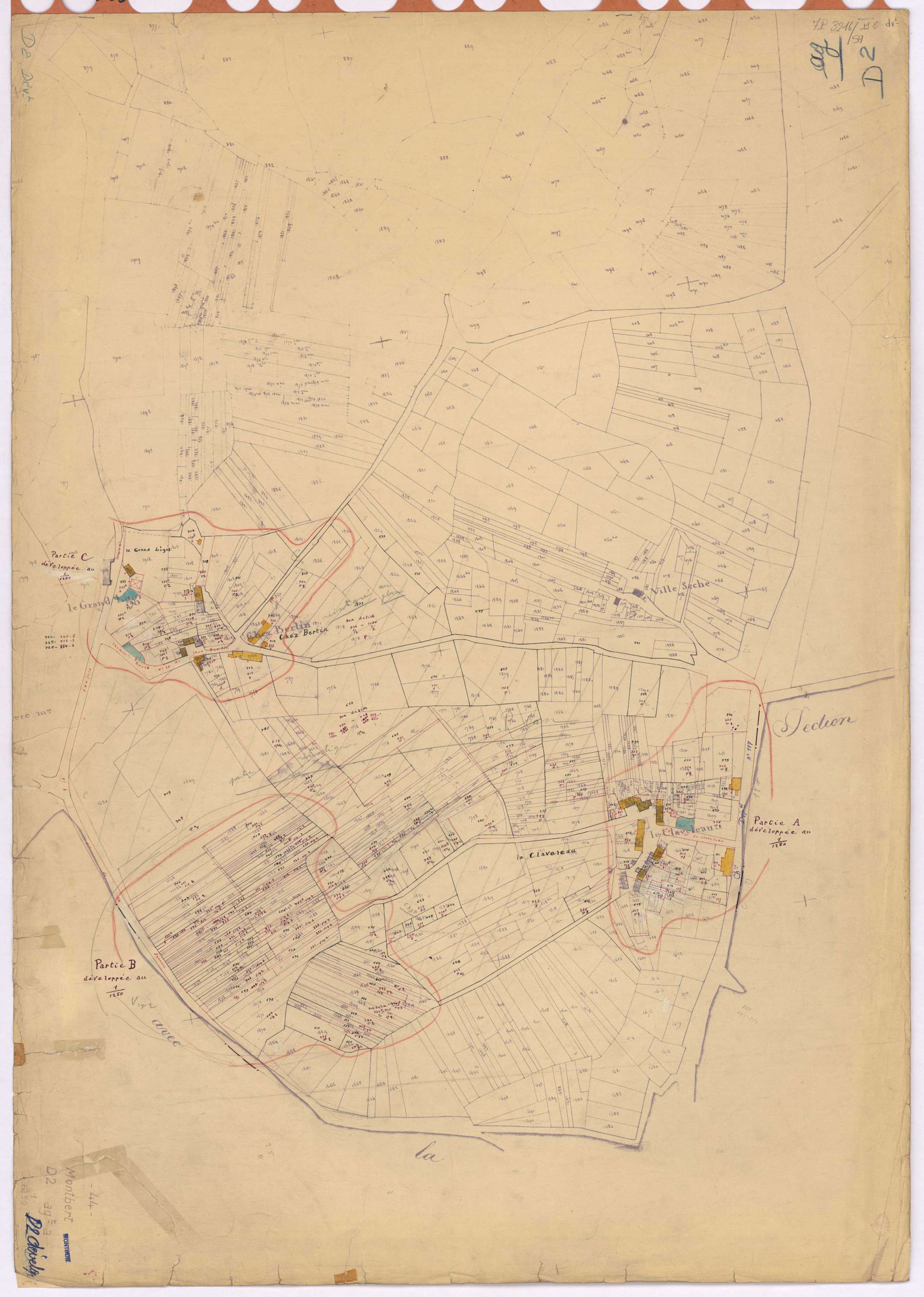 Montbert - Section D2 (développement) 416-771 ; développement des villages du Claveleau, de Chez Bertin, du Grand Logis et de diverses parcelles