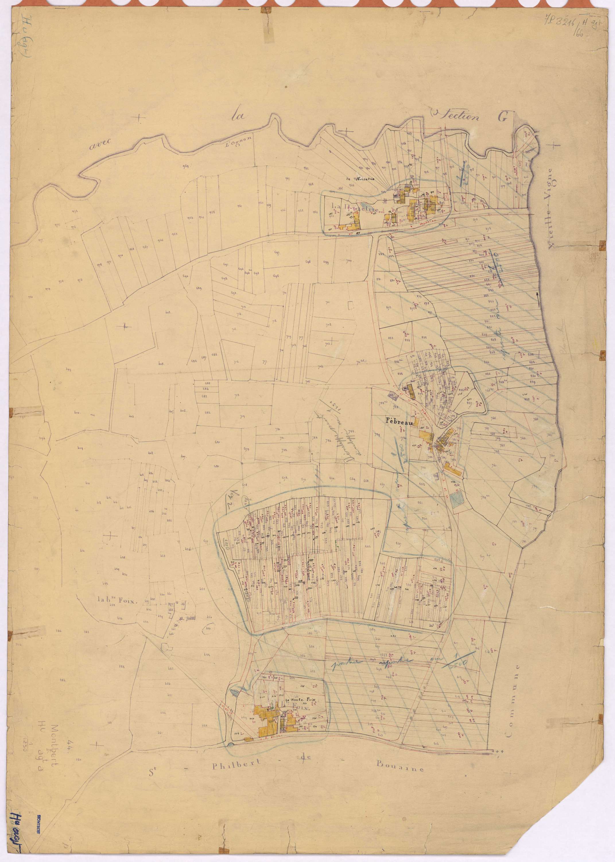 Montbert - Section H (développement) 1-500 ; développement des villages de La Noizetrie, du Fébreau, de La Haute Foix et de diverses parcelles