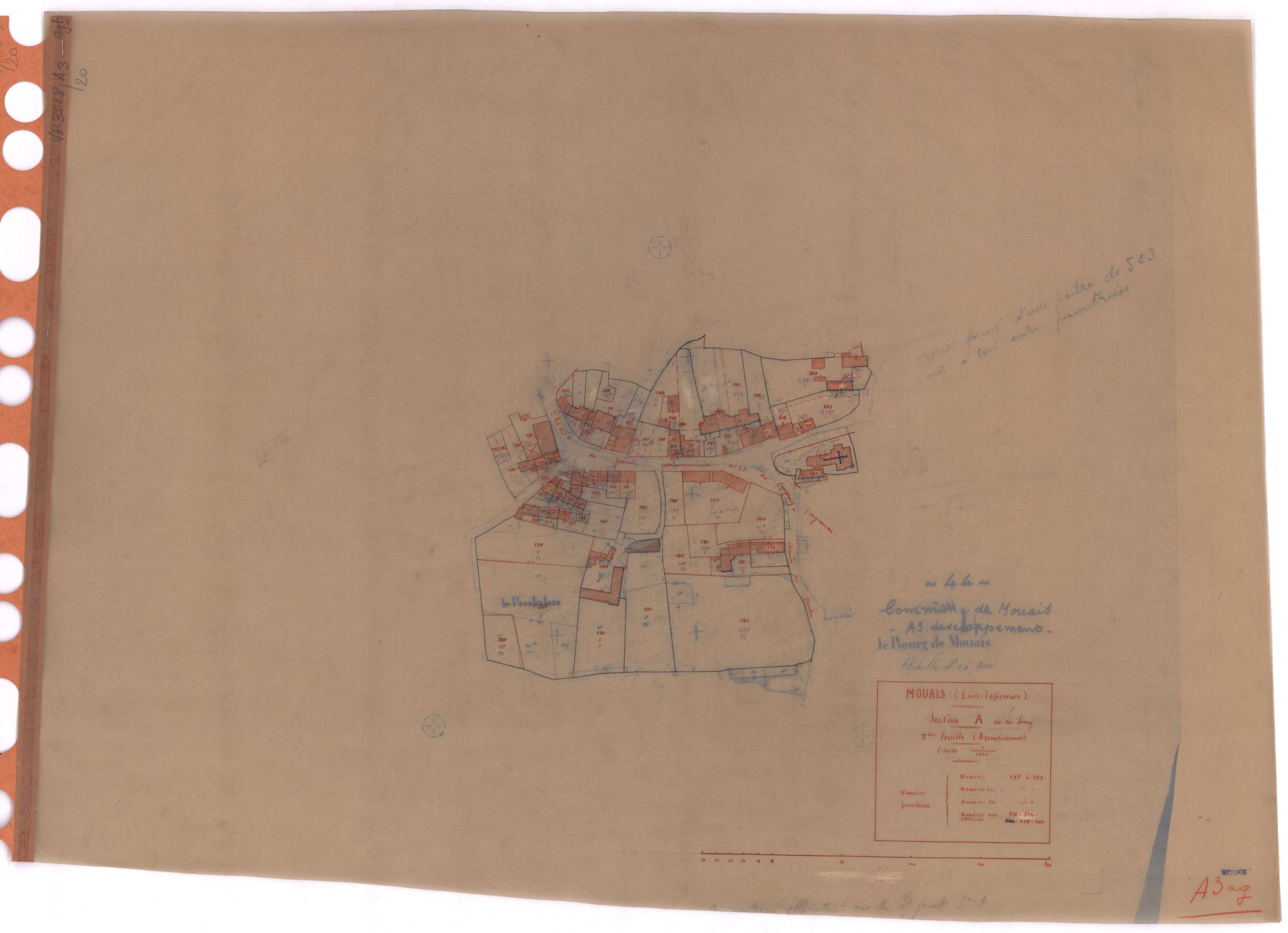 Mouais - Section A3 (développement) Bourg (section du) ; 493-562 ; développement du Bourg