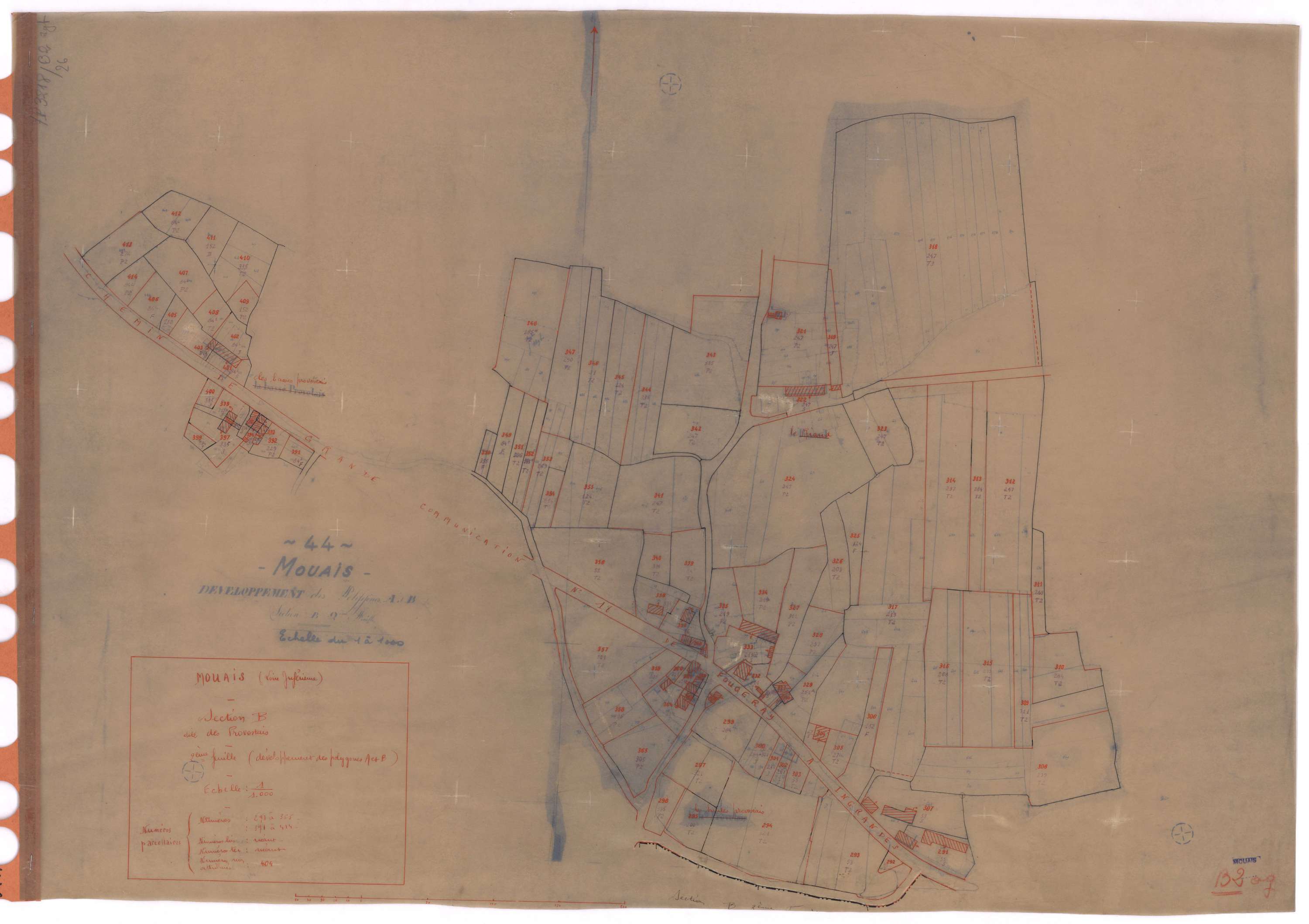 Mouais - Section B2 (développement) Provostais (section des) ; 155-516 ; développement des villages du Riaud, des Hautes Provostais et des Basses Provostais