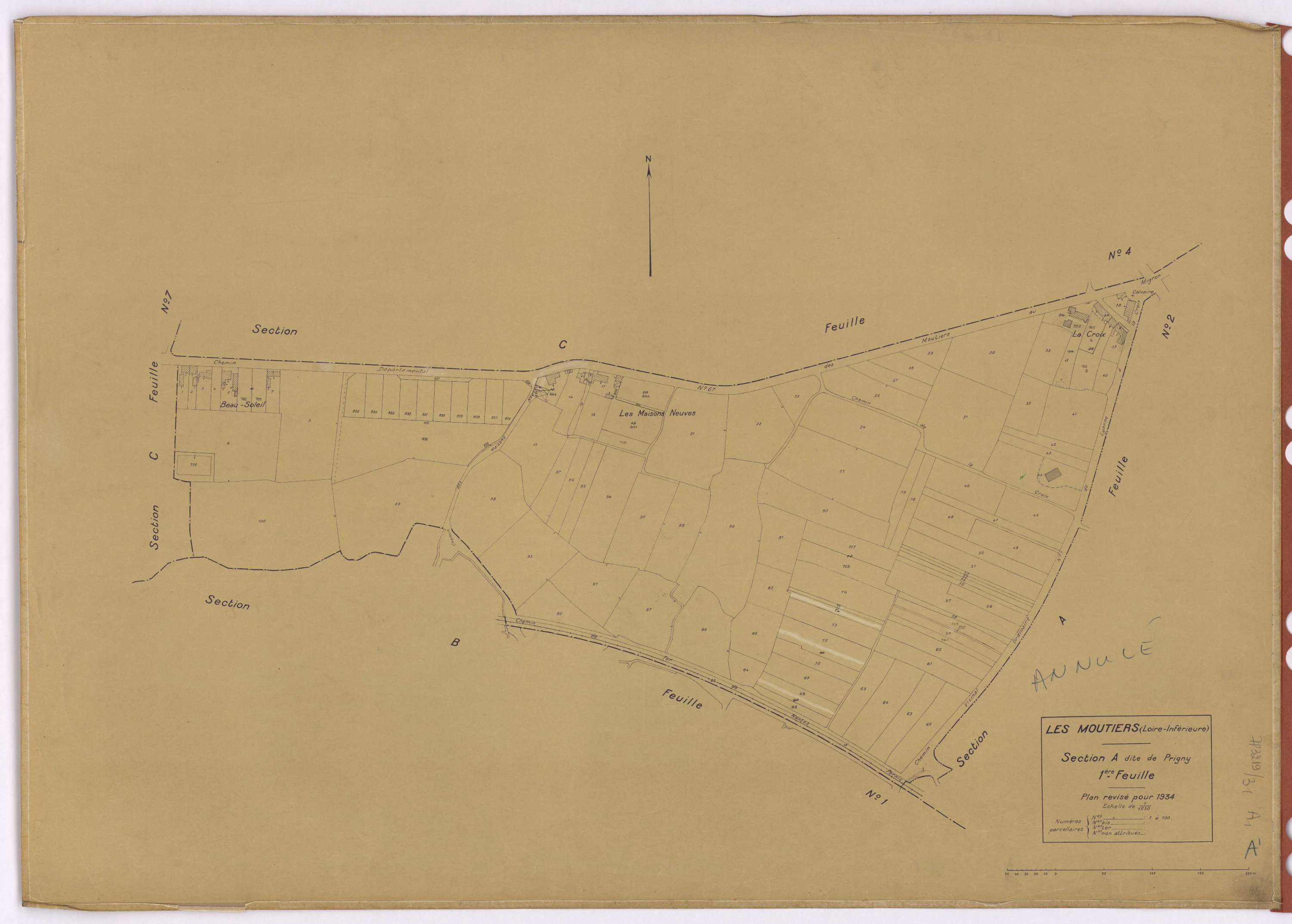 Moutiers-en-Retz - Section A1 Prigny (section de) ; 1-100