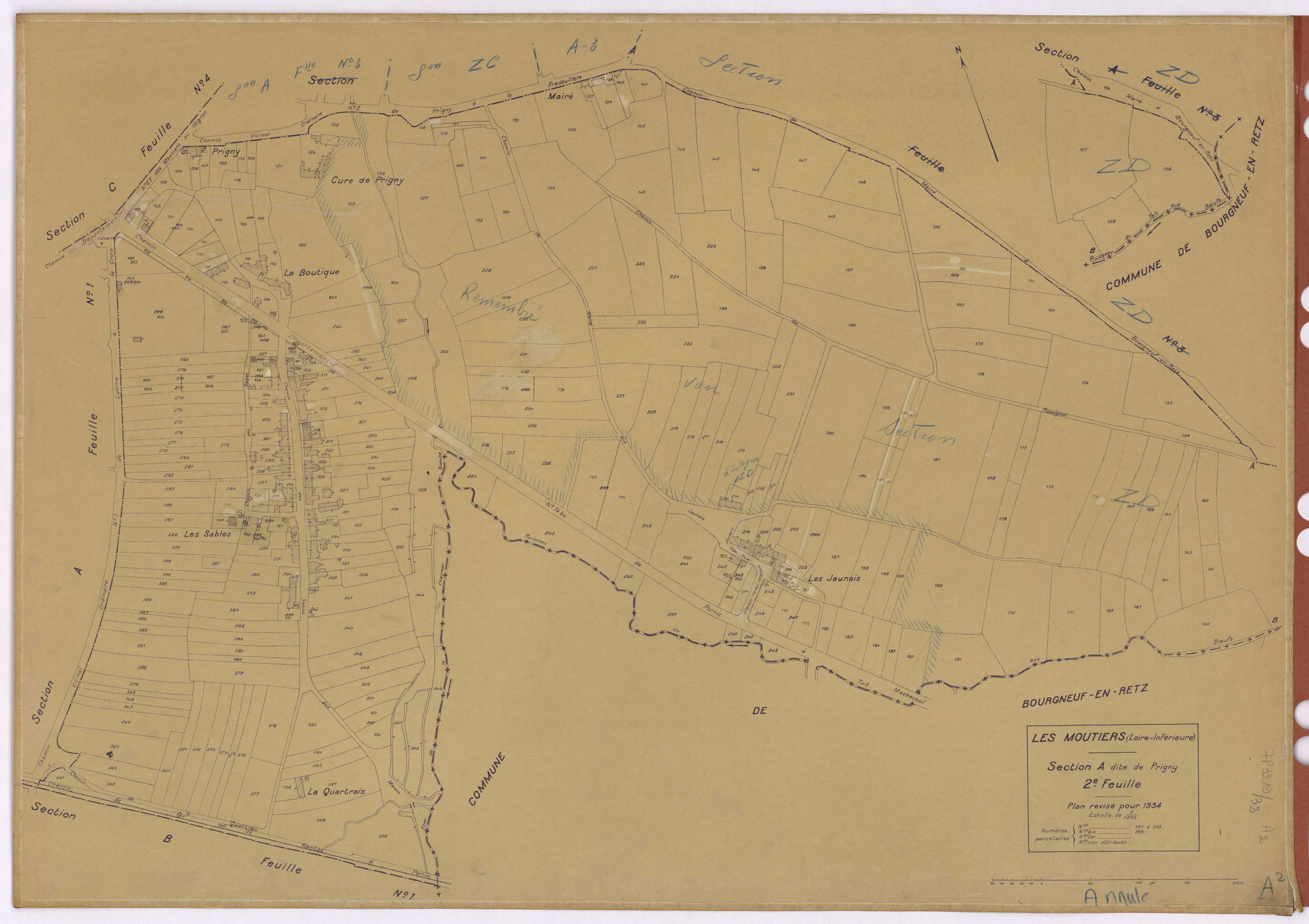 Moutiers-en-Retz - Section A2 Prigny (section de) ; 101-399
