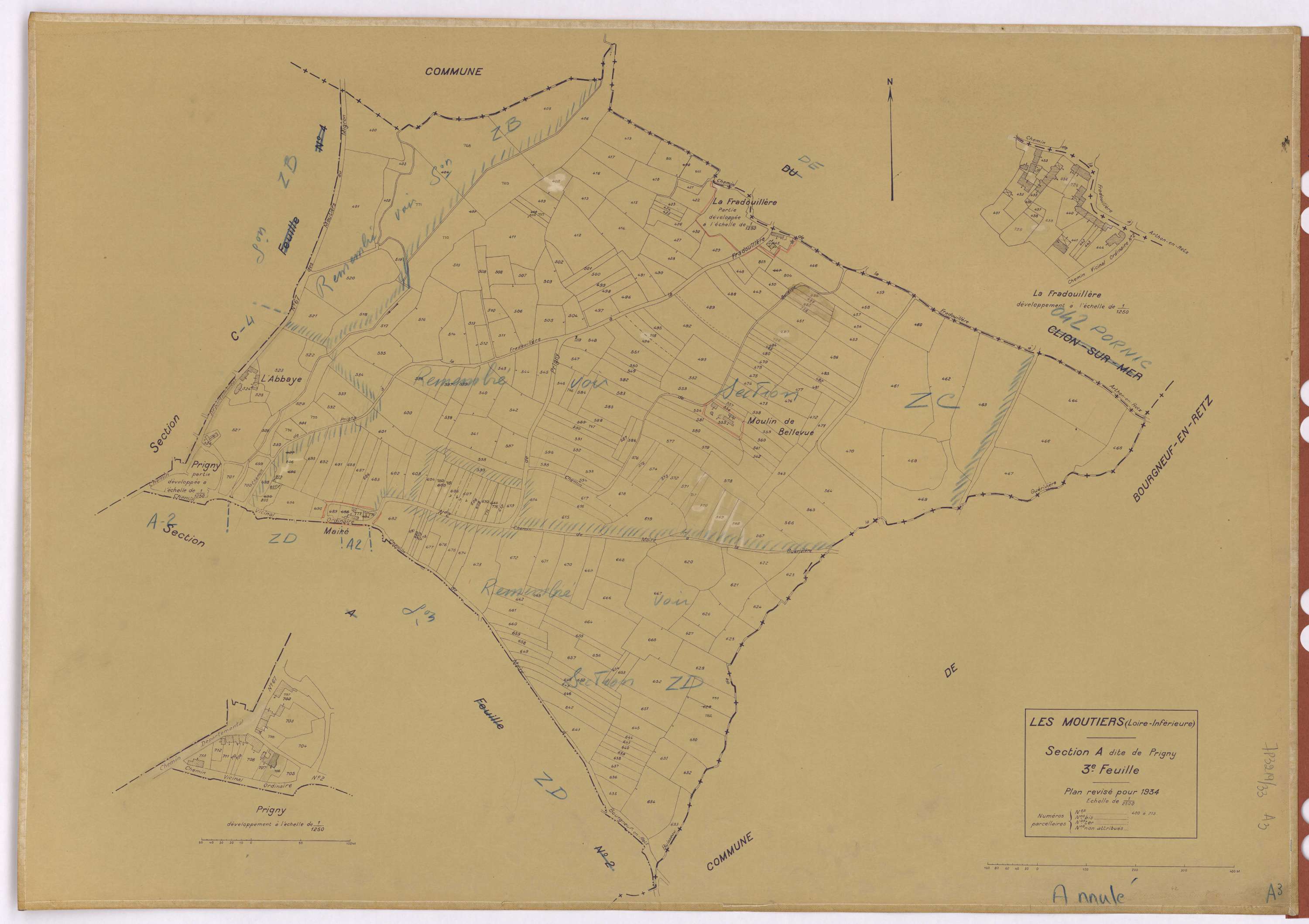 Moutiers-en-Retz - Section A3 Prigny (section de) ; 400-713