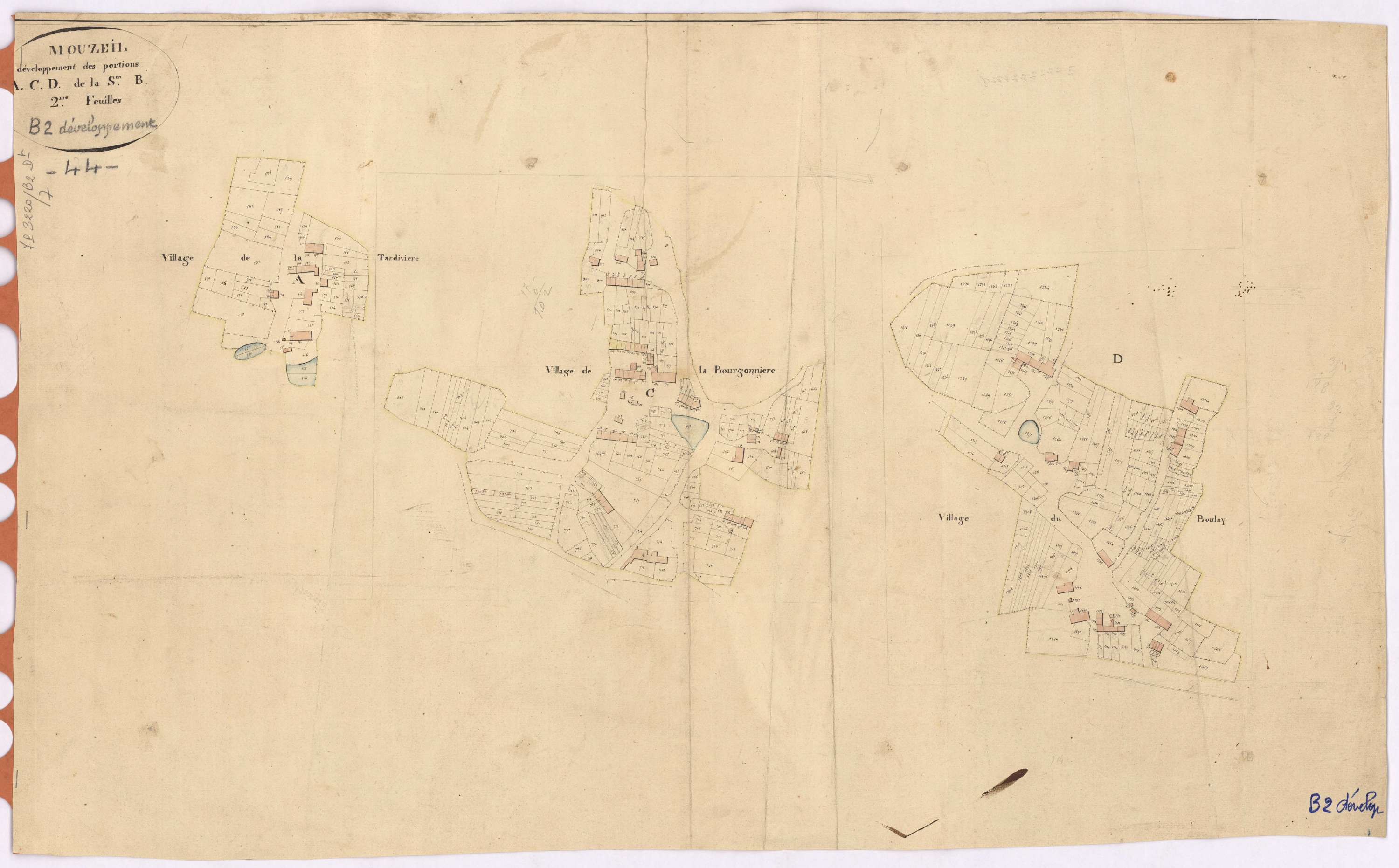 Mouzeil - Section B2 (développement) Bourgonnière (section de La) ; développement des villages de La Tardivière, de La Bourgonnière et du Boulay
