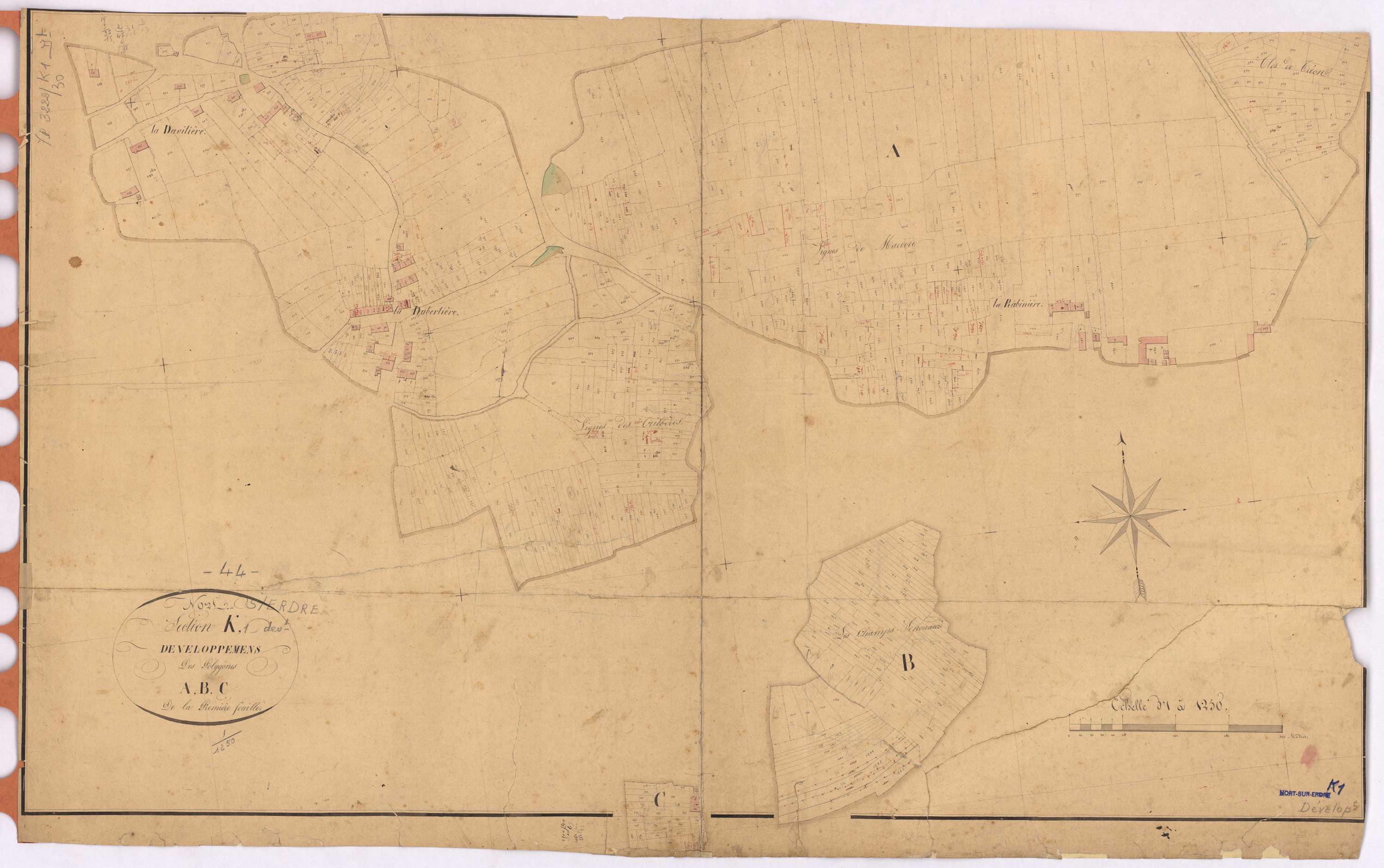 Nort-sur-Erdre - Section K1 (développement) Rabinière (section de La) ; 1-1542 ; développement des villages de La Dubertière, de La Rabinière et de diverses parcelles
