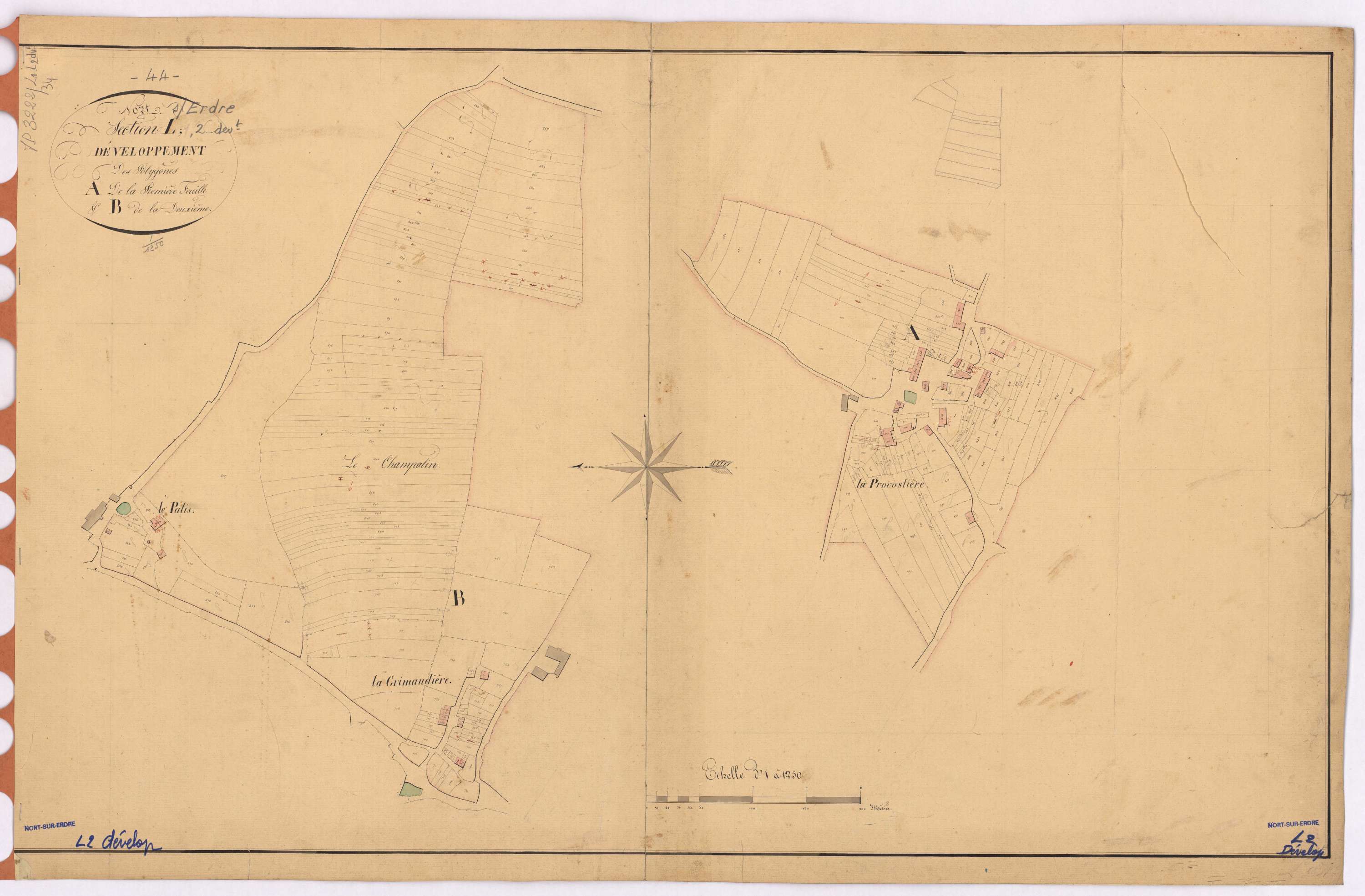 Nort-sur-Erdre - Section L1 L2 (développement) Provostière (section de La) ; 1-619 ; 620-1202 ; développement des villages de La Provostière et de La Grimaudière