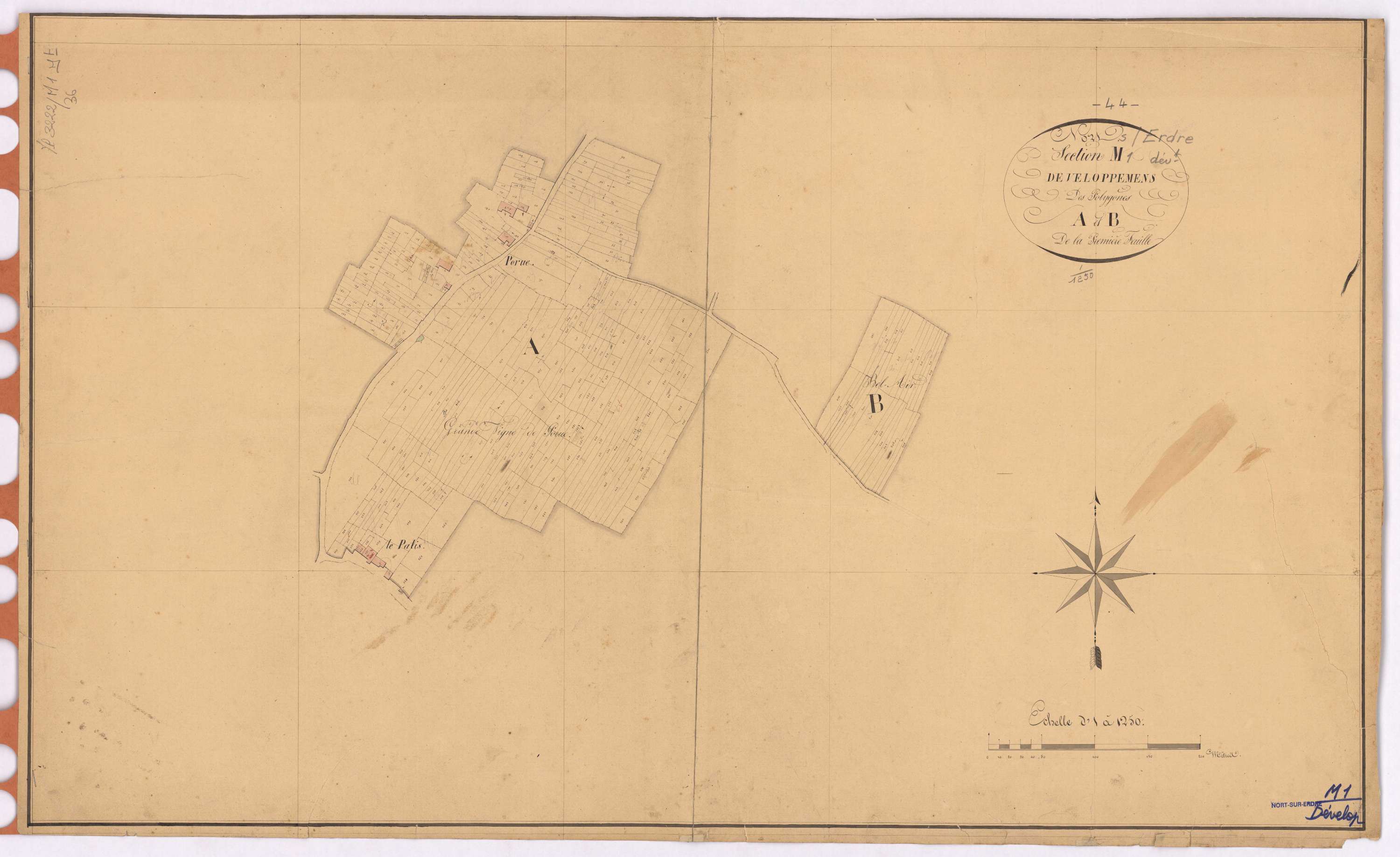 Nort-sur-Erdre - Section M1 (développement) Languin (section de) ; 1-881 ; développement des polygônes A et B