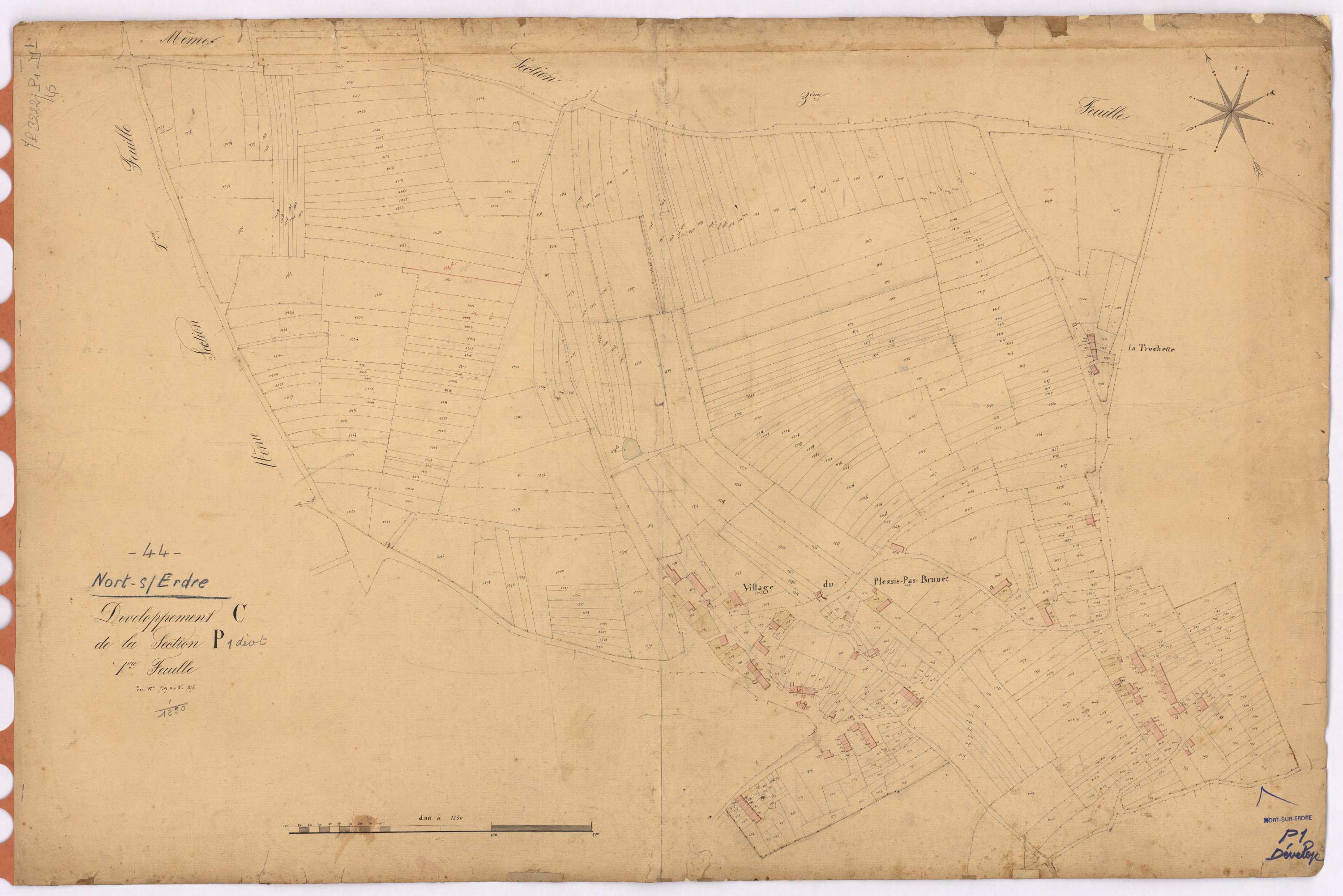 Nort-sur-Erdre - Section P1 (développement) Port-Mulon (section du) ; 1-729 ; développement du village du Plessis-Pas-Brunet, de La Trochette et de diverses parcelles