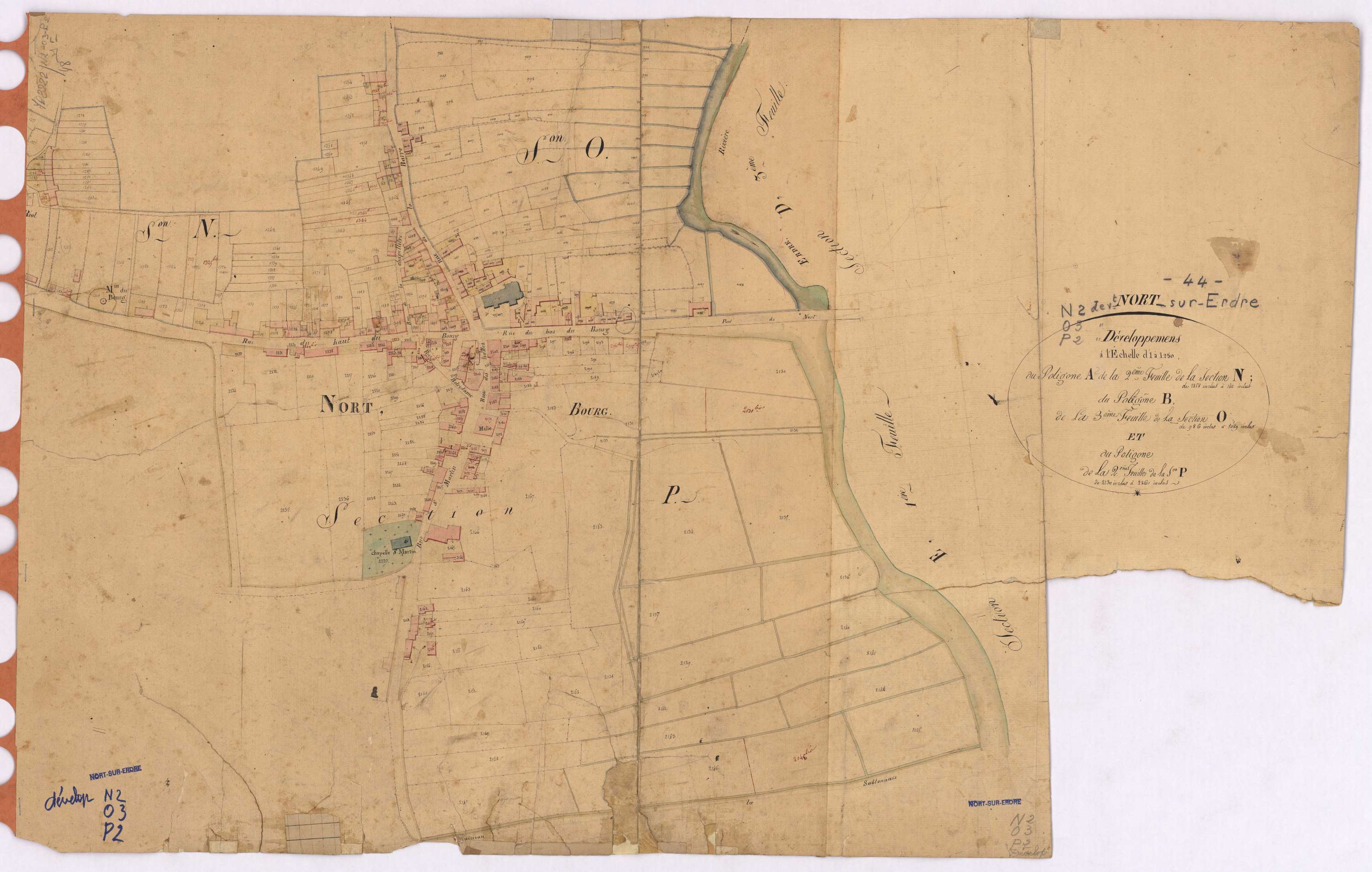 Nort-sur-Erdre - Section N2 O3 P2 (développement) Montreuil (section de) ; 1258-1411 ; Bourg (section du) ; 986-1089 ; Port-Mulon (section du) ; 2130-2261 ; développement du Bourg