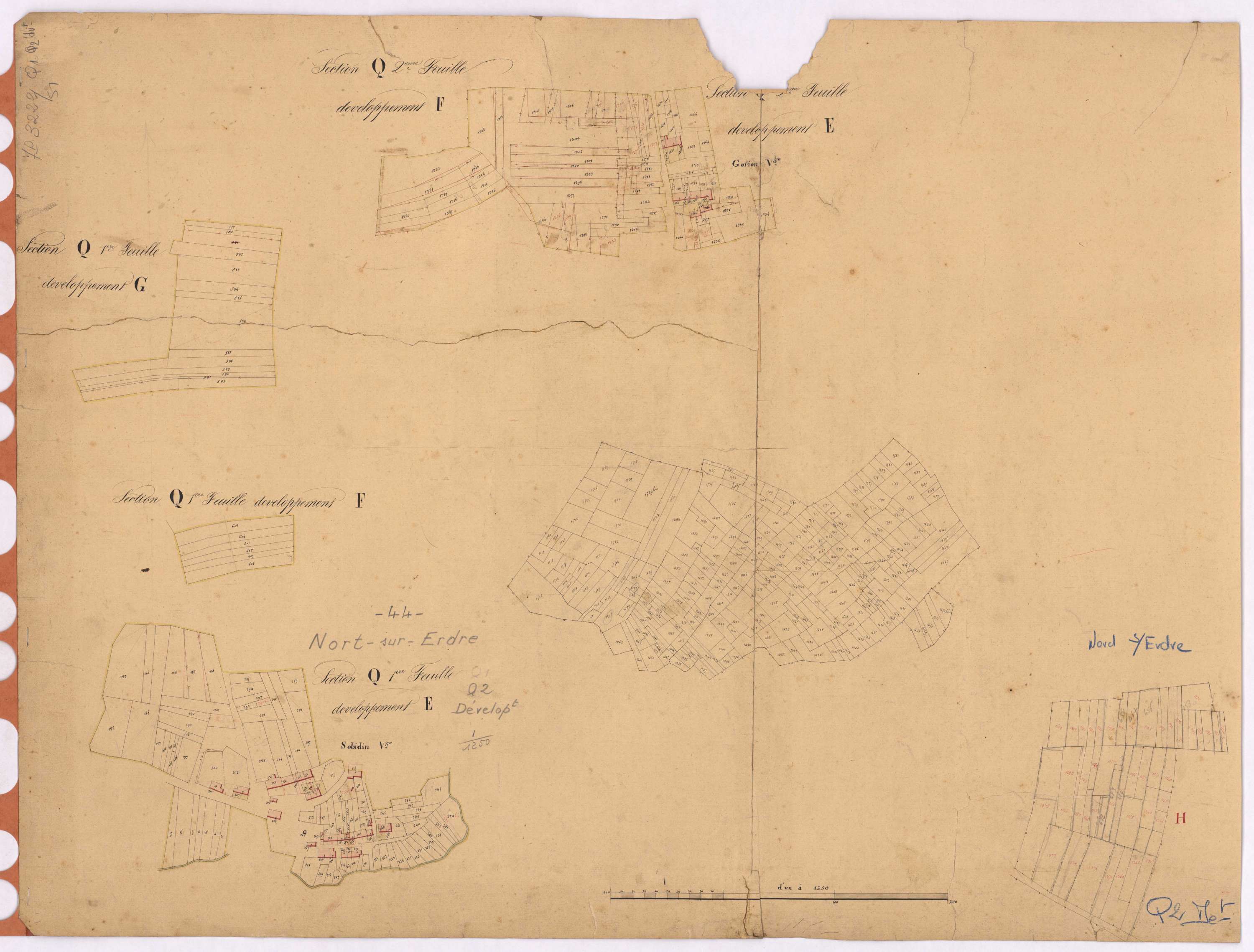 Nort-sur-Erdre - Section Q1 Q2 (développement) Bellerie (section de La) ; 1-885 ; 886-1714 ; développement des villages de Sobidin, de Gorion et de diverses parcelles