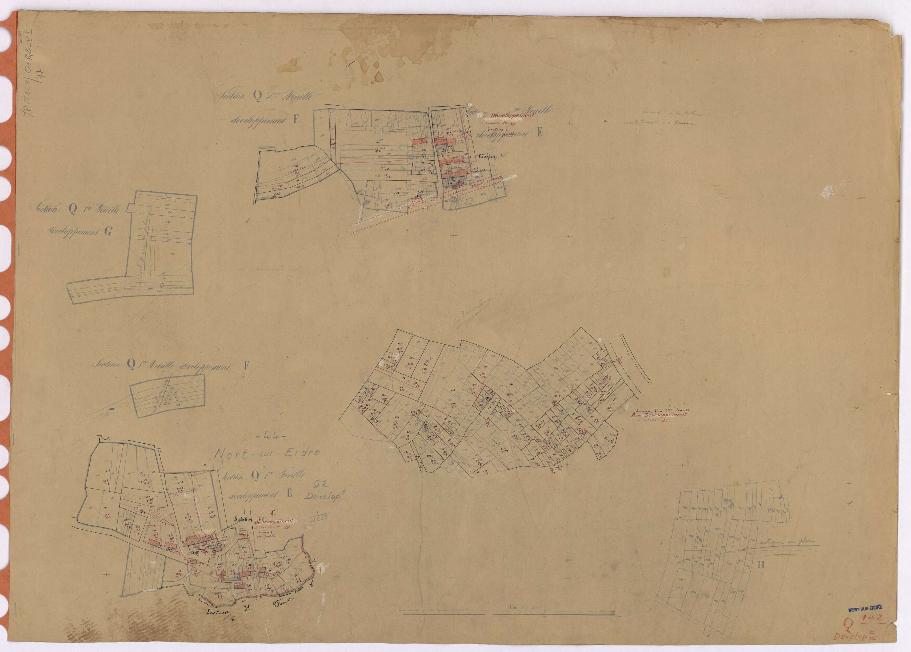 Nort-sur-Erdre - Section Q1 Q2 (développement) Bellerie (section de La) ; 1-334 ; 335-718 ; développement des villages de Sobidin, de Gorion et de diverses parcelles