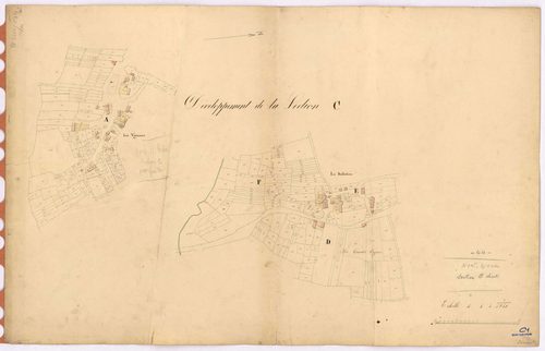 Nort-sur-Erdre - Section C1 C2 (développement) Vigneaux (section des) ; 1-875 ; 876-1875 ; développement des villages des Vigneaux, de La Belletière et de diverses parcelles
