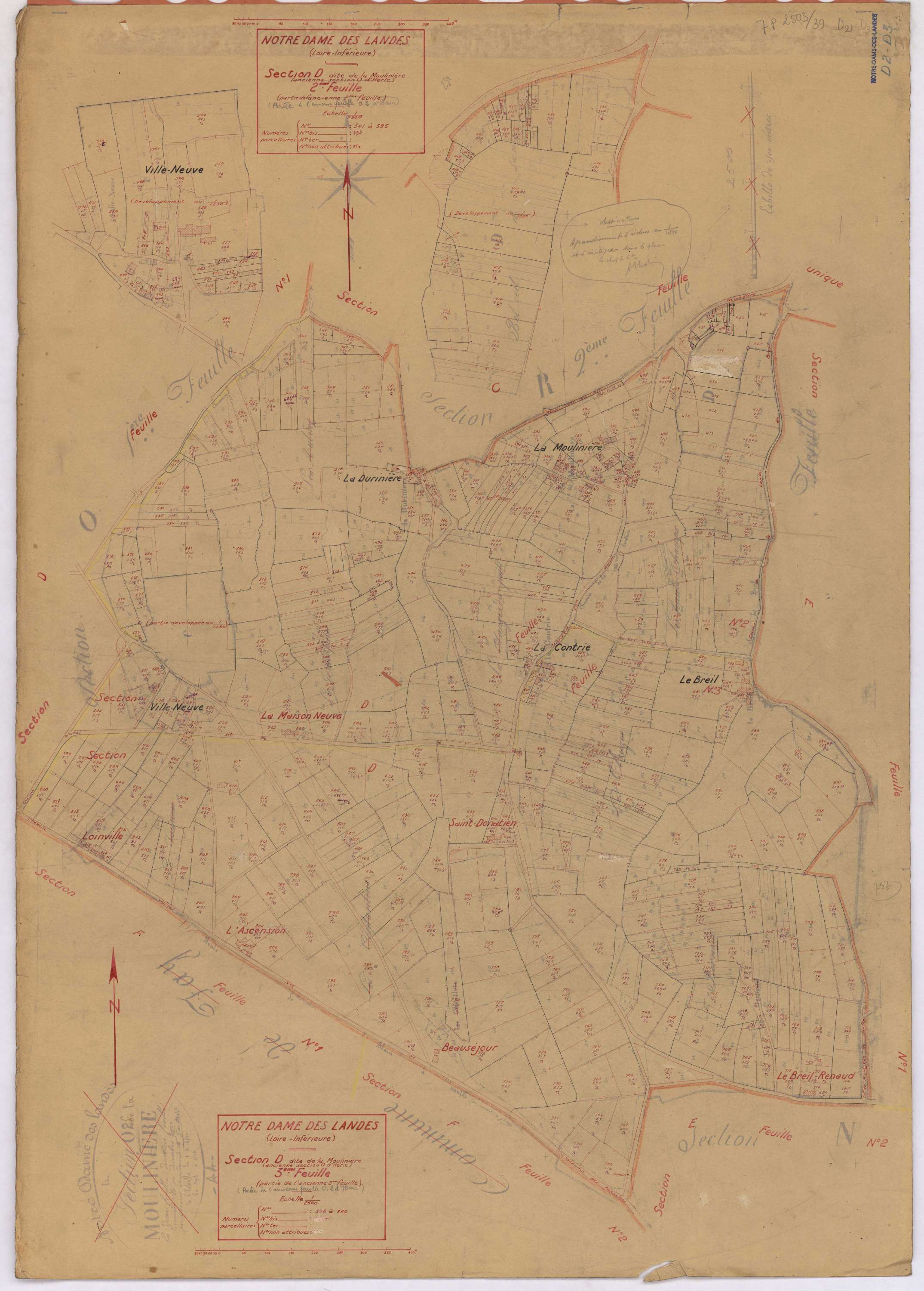 Notre-Dame-des-Landes - Section D2 D3 Moulinière (section de La) ; 341-595 ; 596-820