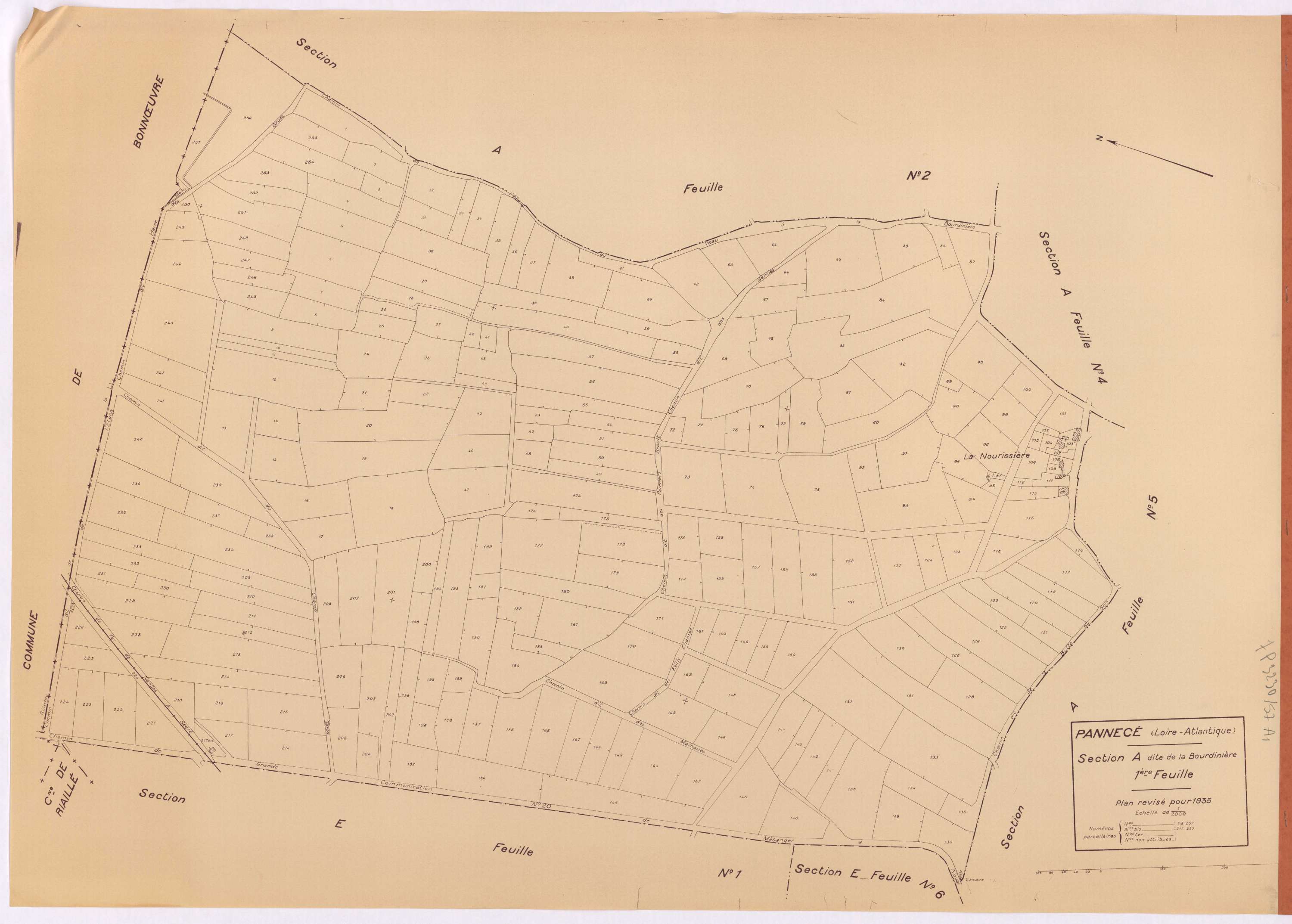 Pannecé - Section A1 Bourdinière (section de La) ; 1-257