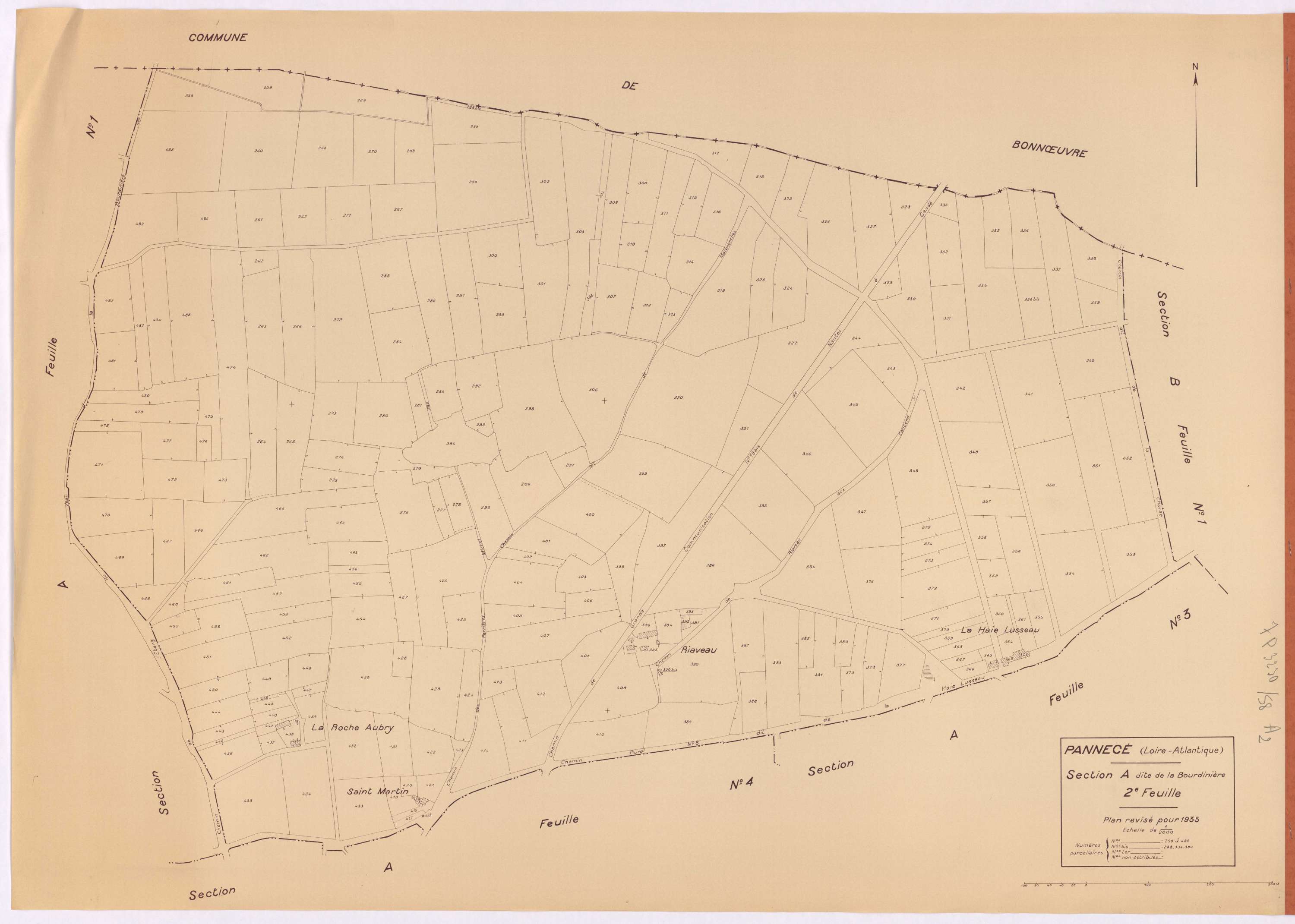 Pannecé - Section A2 Bourdinière (section de La) ; 258-489