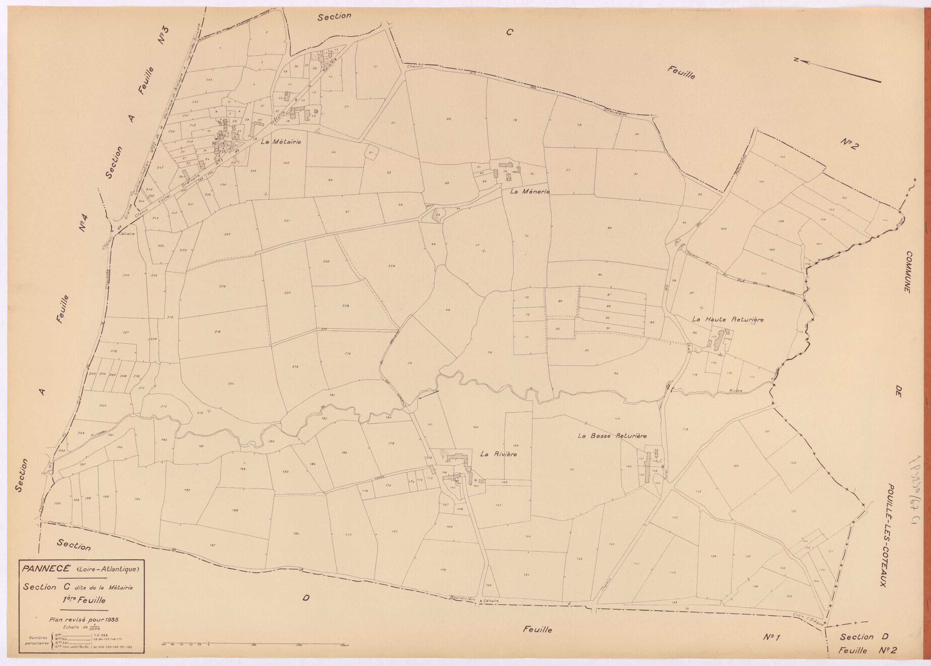 Pannecé - Section C1 Métairie (section de La) ; 1-253