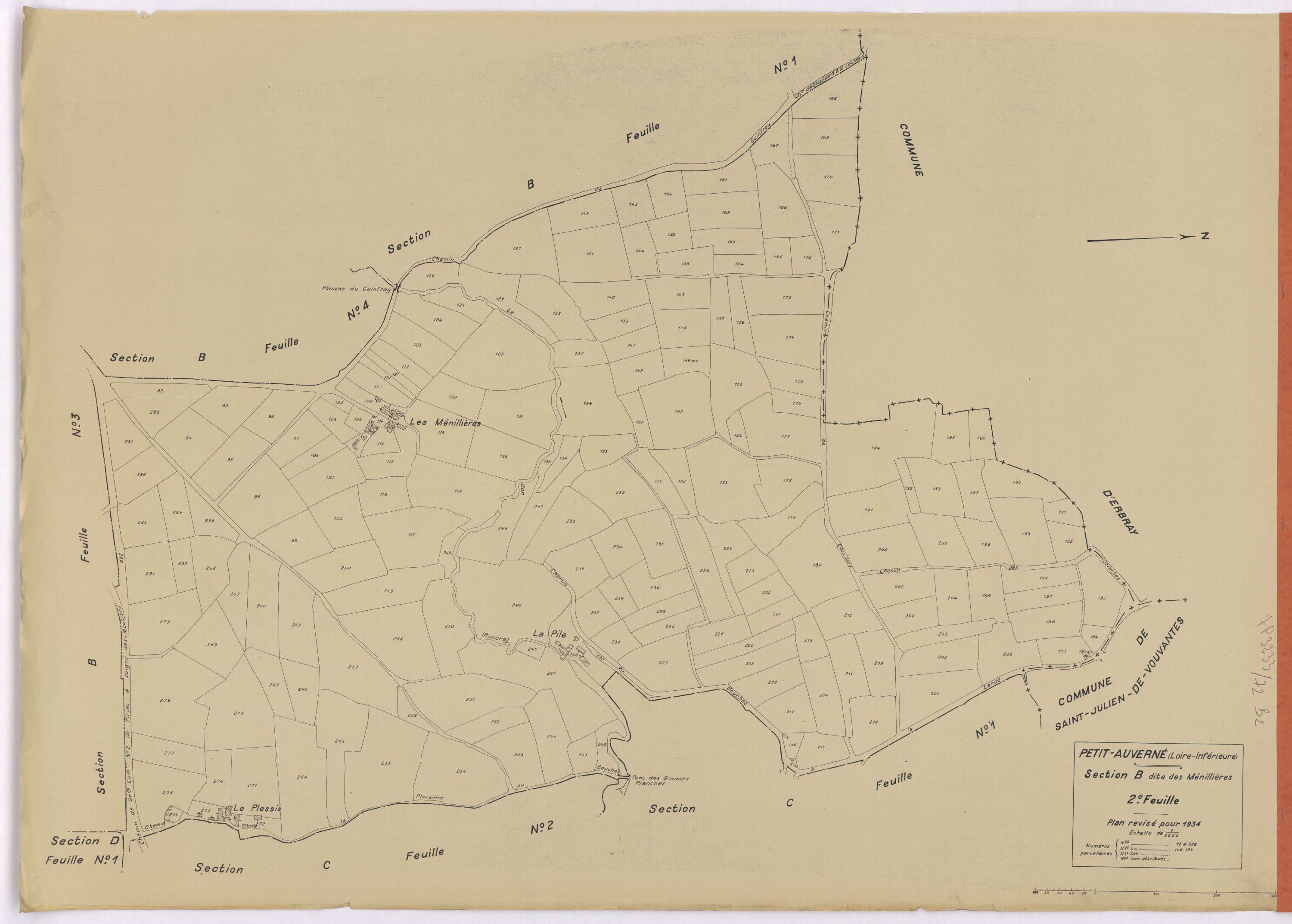 Petit-Auverné - Section B2 Ménillières (section des) ; 92-288