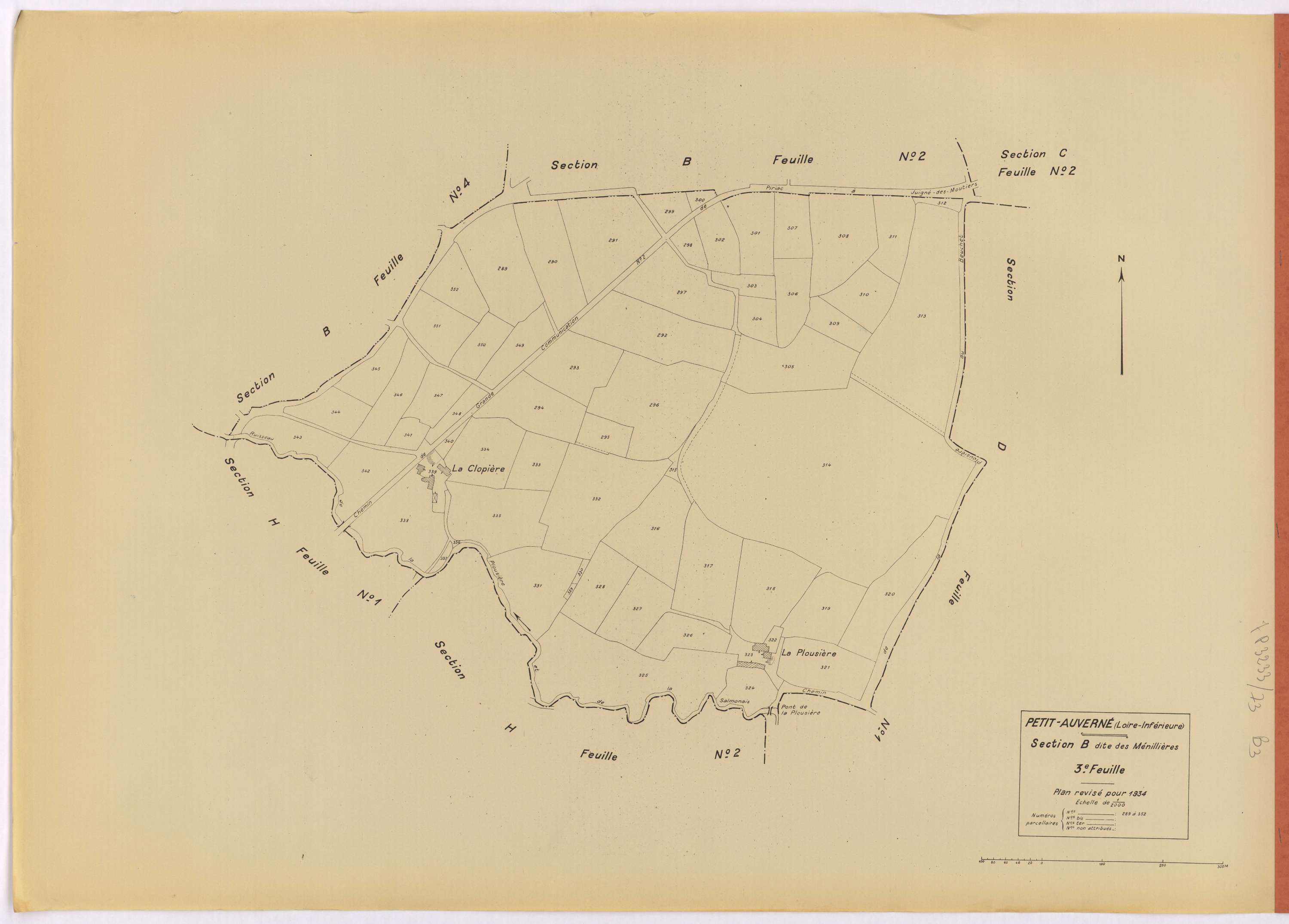 Petit-Auverné - Section B3 Ménillières (section des) ; 289-352