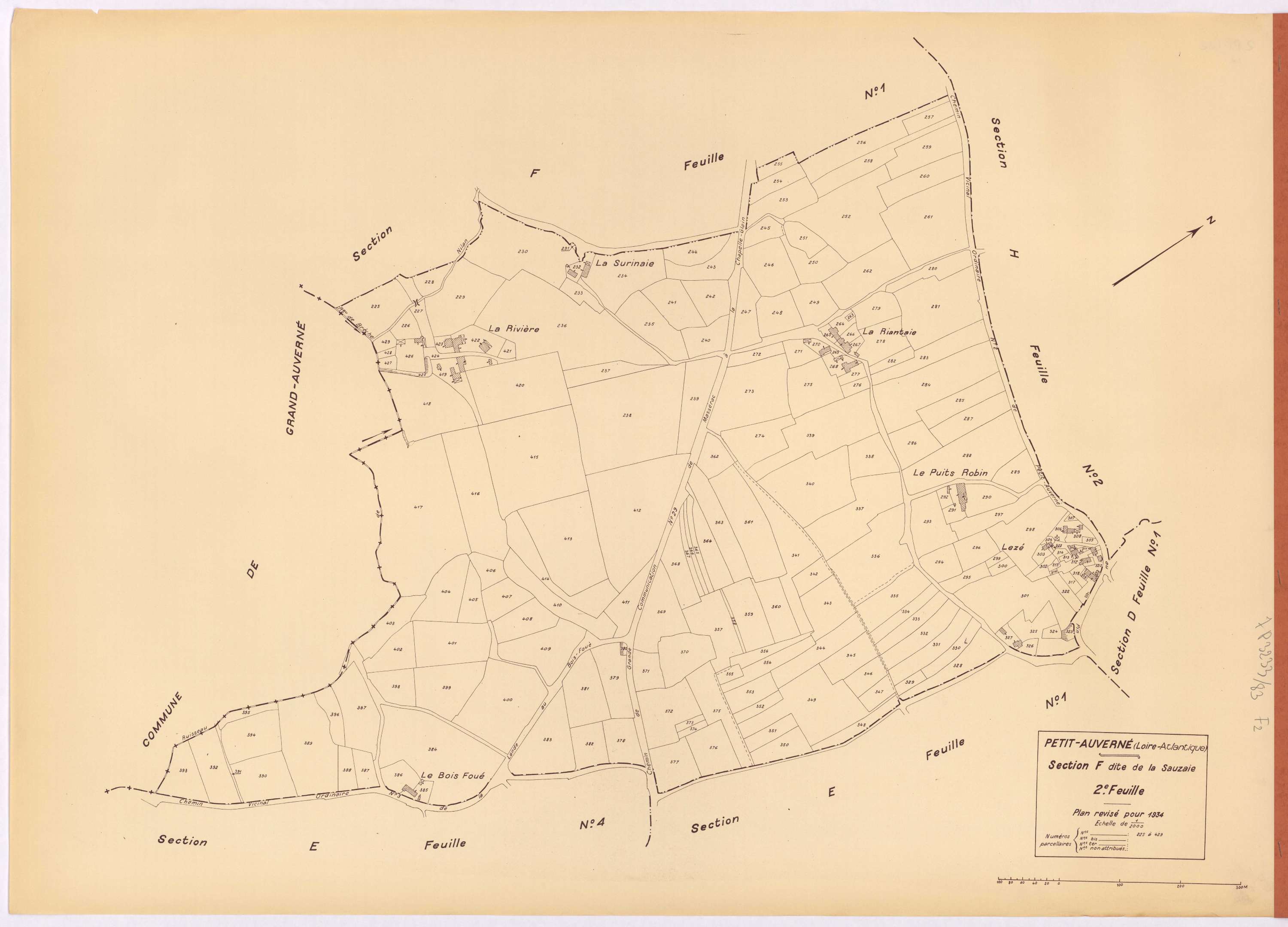 Petit-Auverné - Section F2 Sauzaie (section de La) ; 225-429