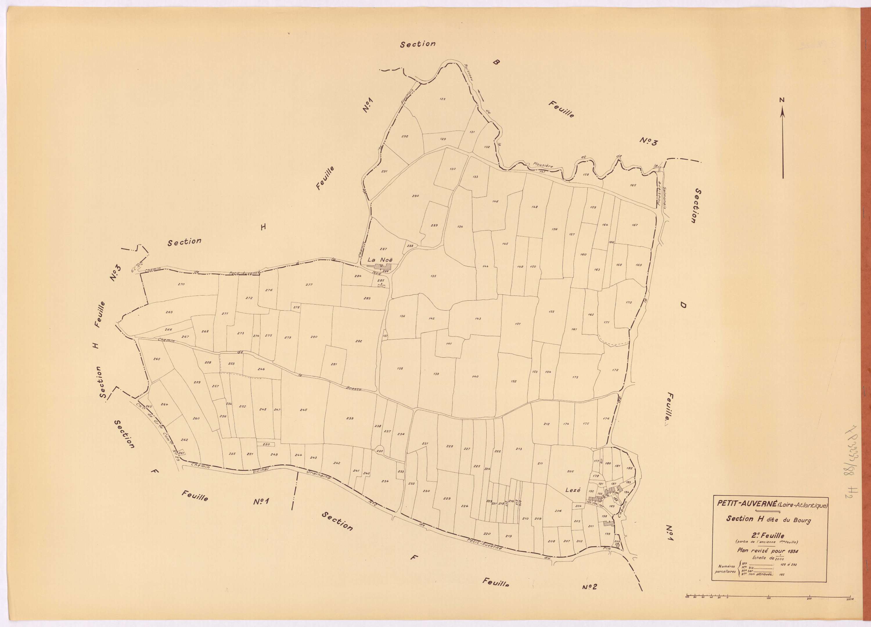 Petit-Auverné - Section H2 Bourg (section du) ; 128-292