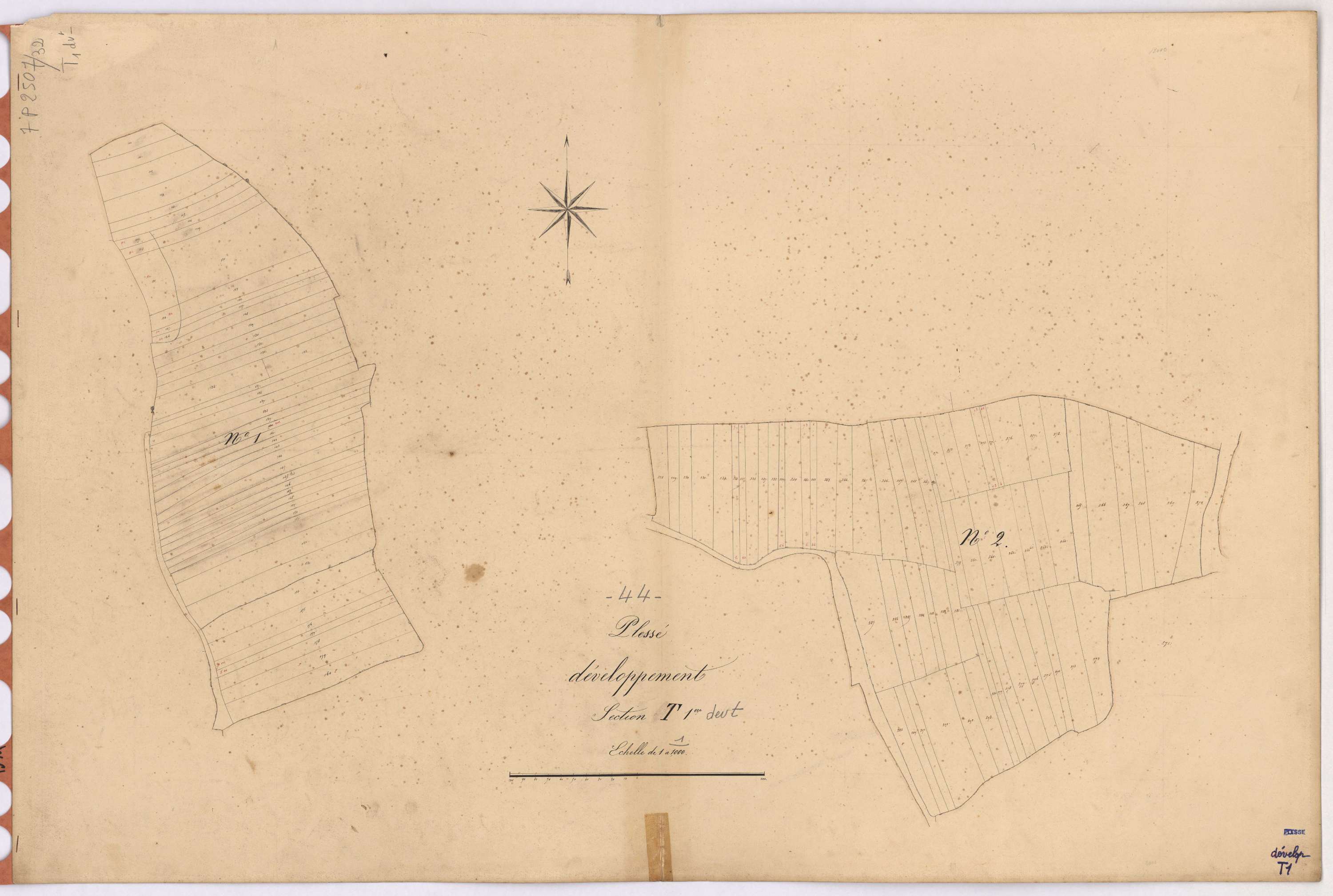 Plessé - Section T1 (développement) Guignaie (section de La) ; 1-390 ; développement de diverses parcelles