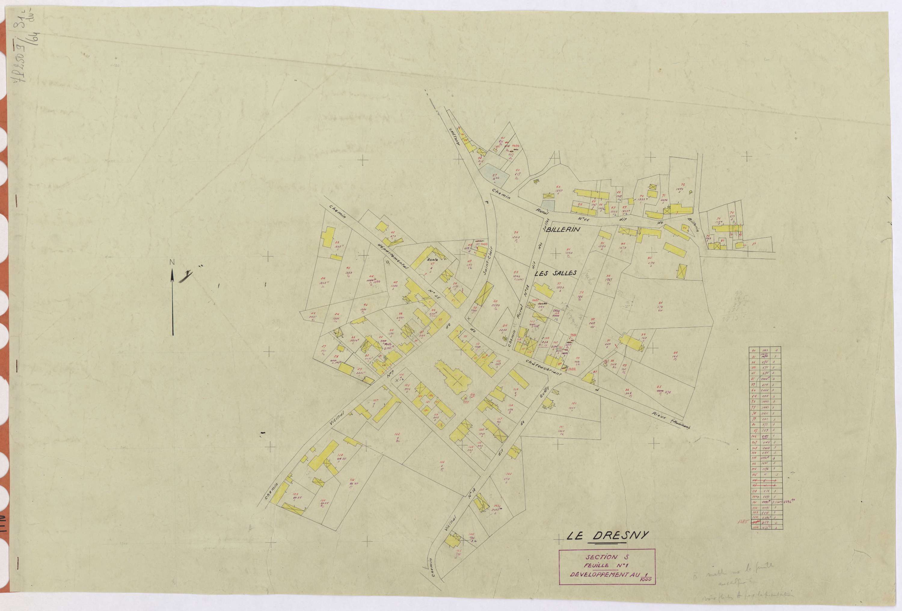 Plessé - Section S1 (développement) 1-220 ; développement du village du Dresny