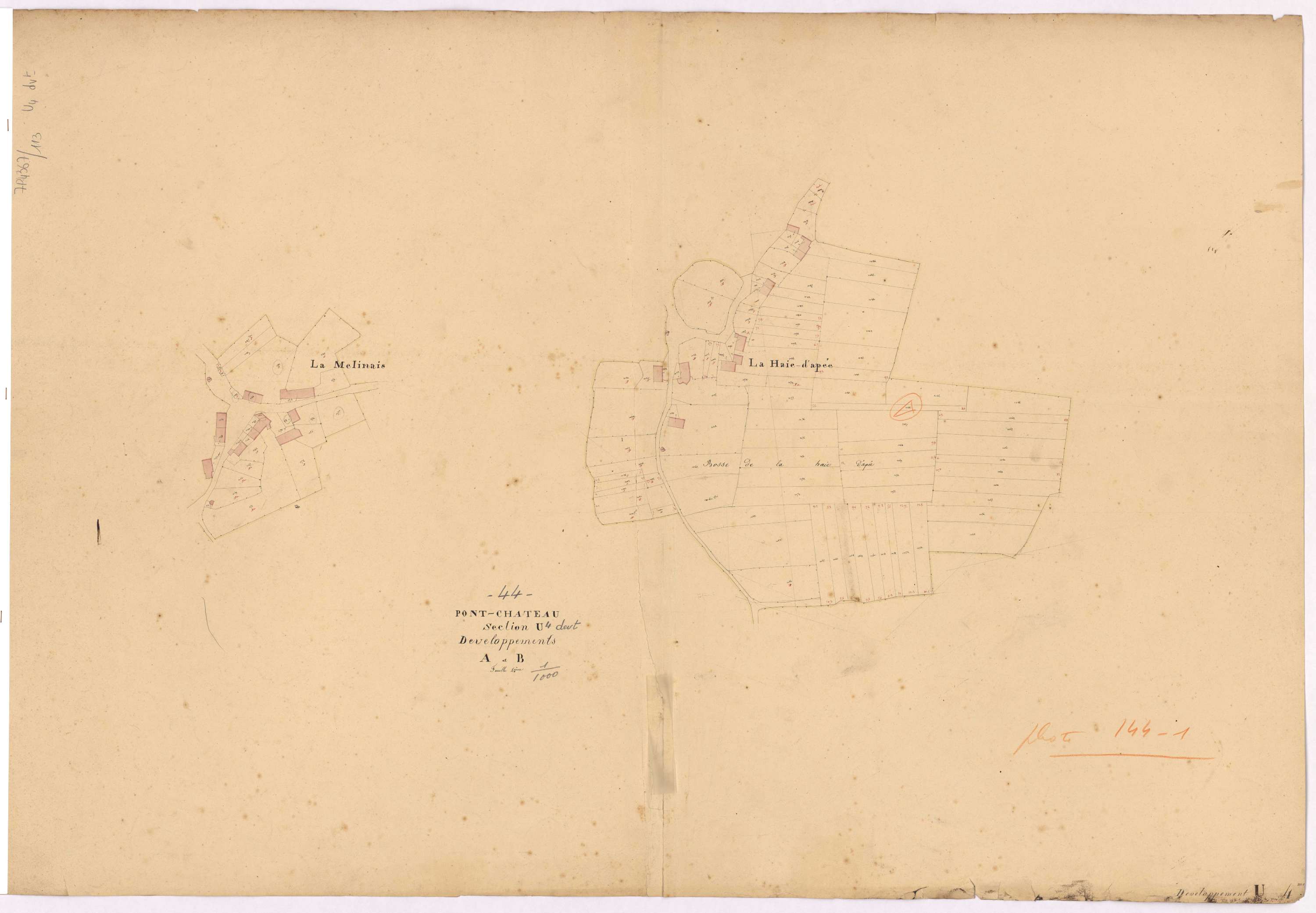 Pontchâteau - Section U4 (développement) Menais (section de La) ; 958-1220 ; développement des villages de La Melinais et de La Haie d'apée