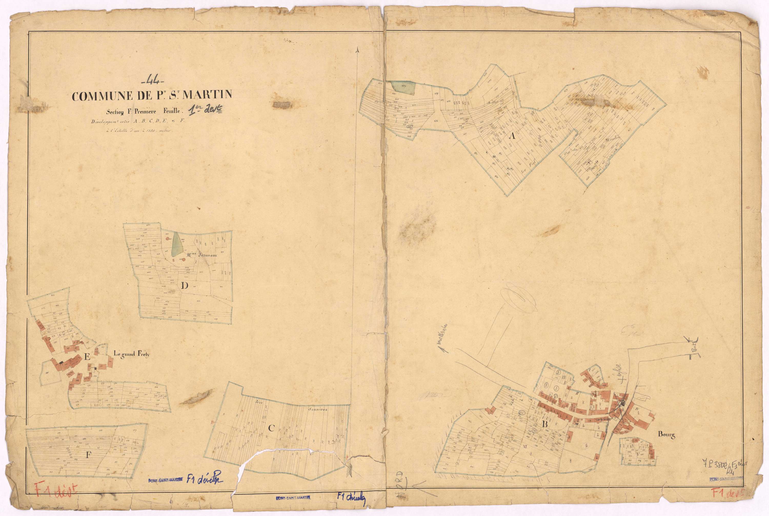 Pont-Saint-Martin - Section F1 (développement) Bourg (section du) ; développement des parties A à F