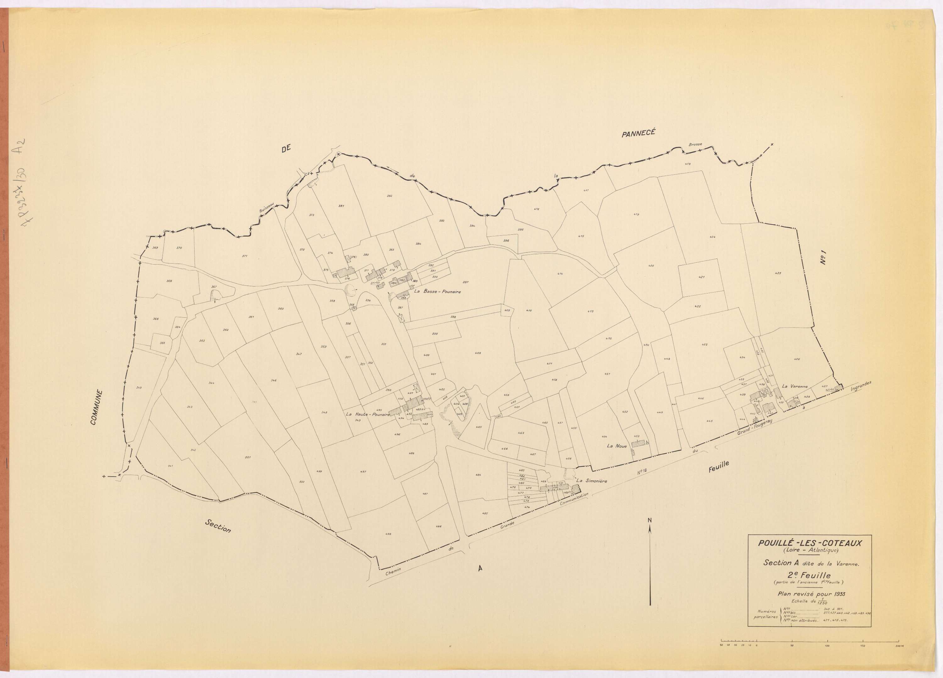 Pouillé-les-Côteaux - Section A2 Varenne (section de La) ; 340-501