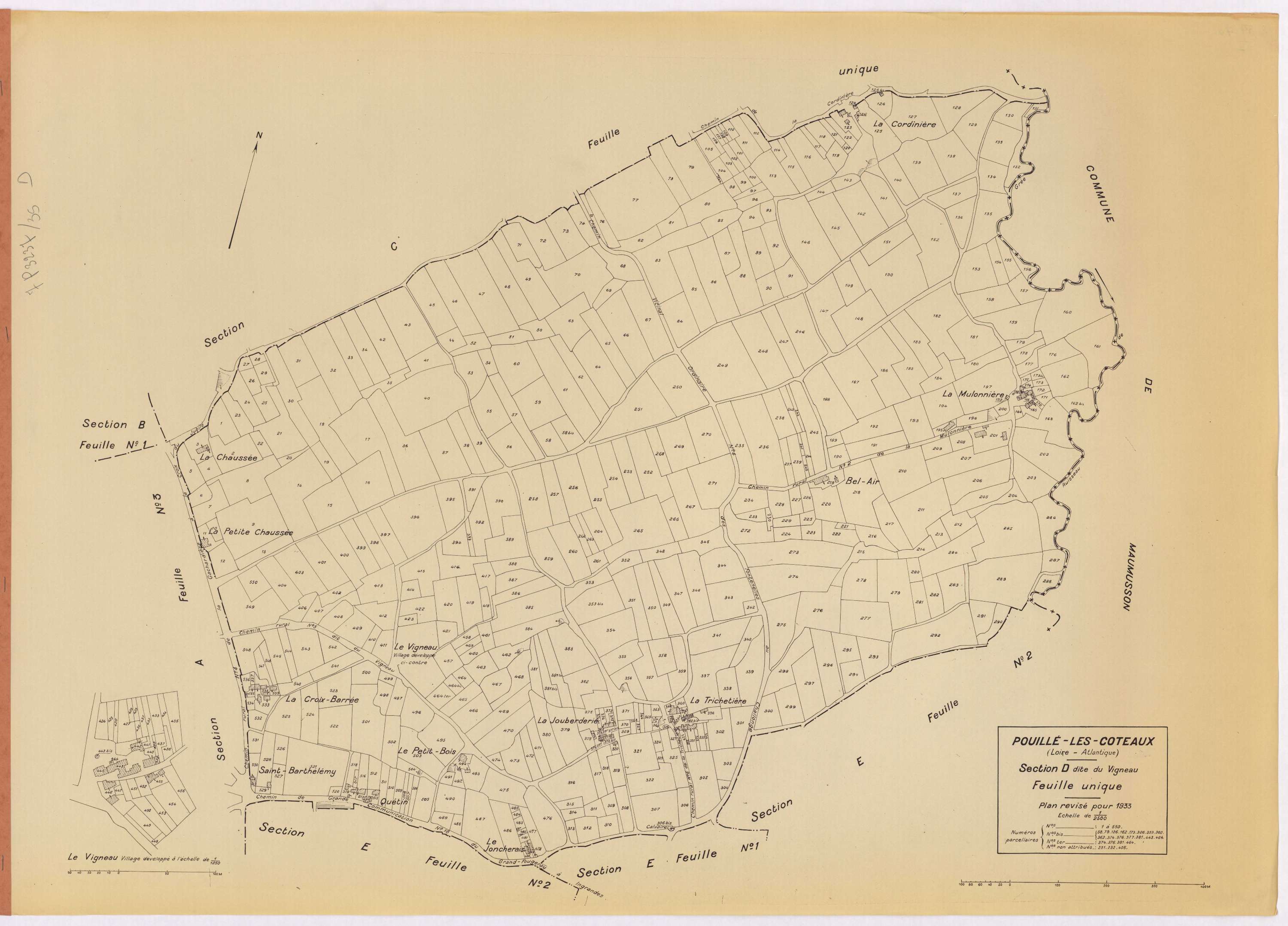 Pouillé-les-Côteaux - Section D Vigneau (section du) ; 1-550