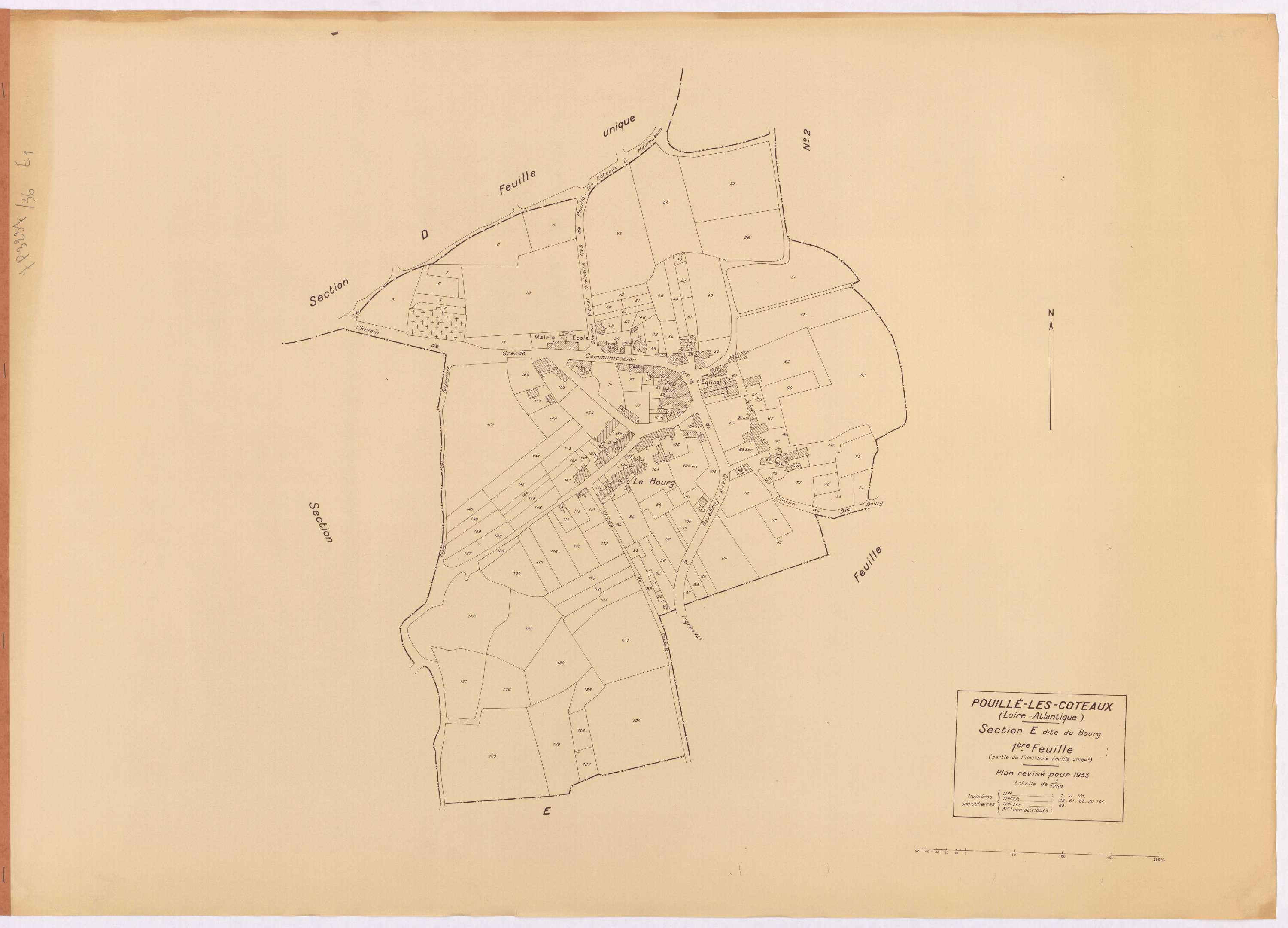 Pouillé-les-Côteaux - Section E1 Bourg (section du) ; 1-161