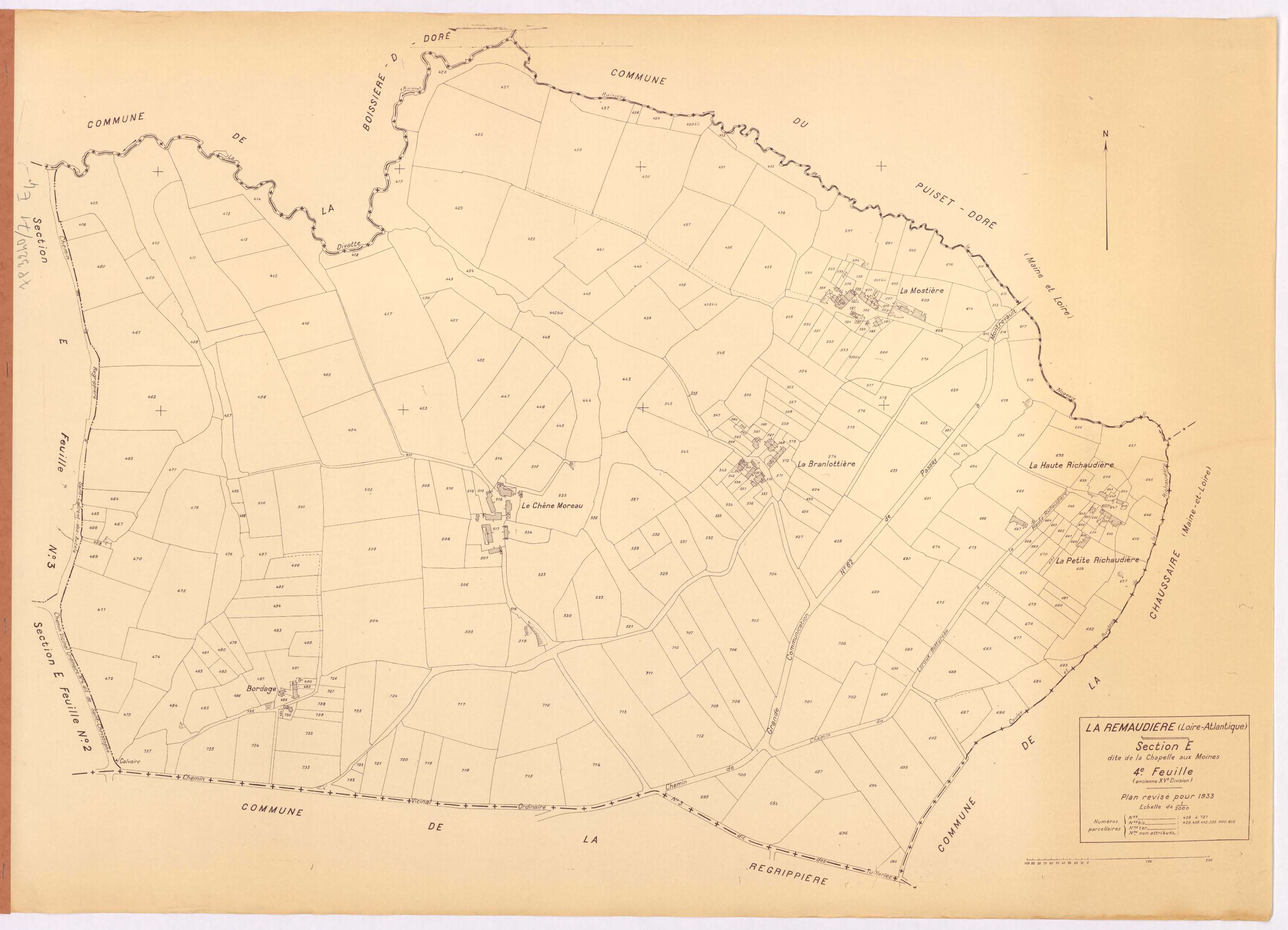 La Remaudière - Section E4 Chapelle aux Moines (section de La) ; 408-737