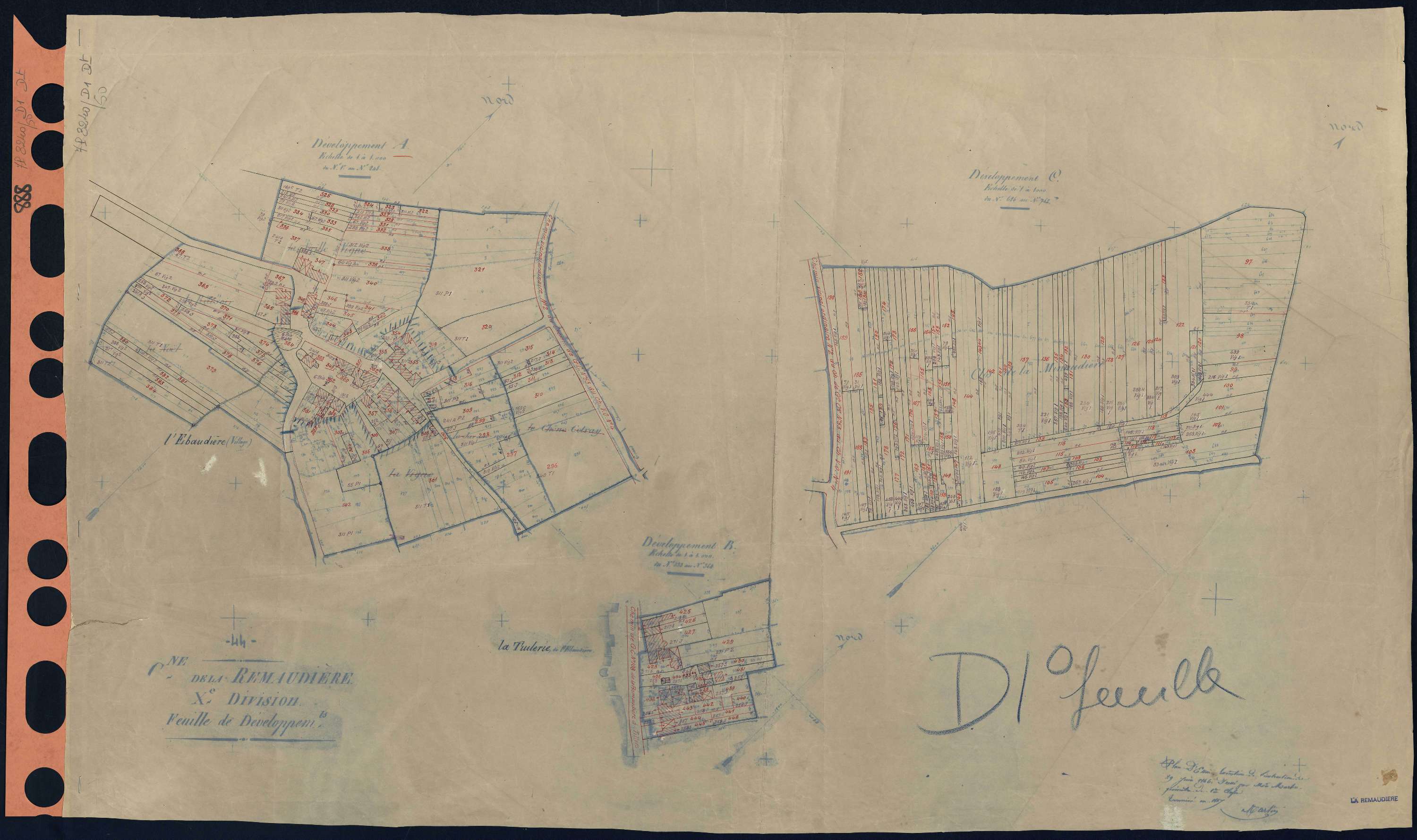 La Remaudière - Section D1 (développement) Ebaudière (section de l') . 1-458 . développement des villages de l'Ebaudière, de La Tuilerie et de diverses parcelles