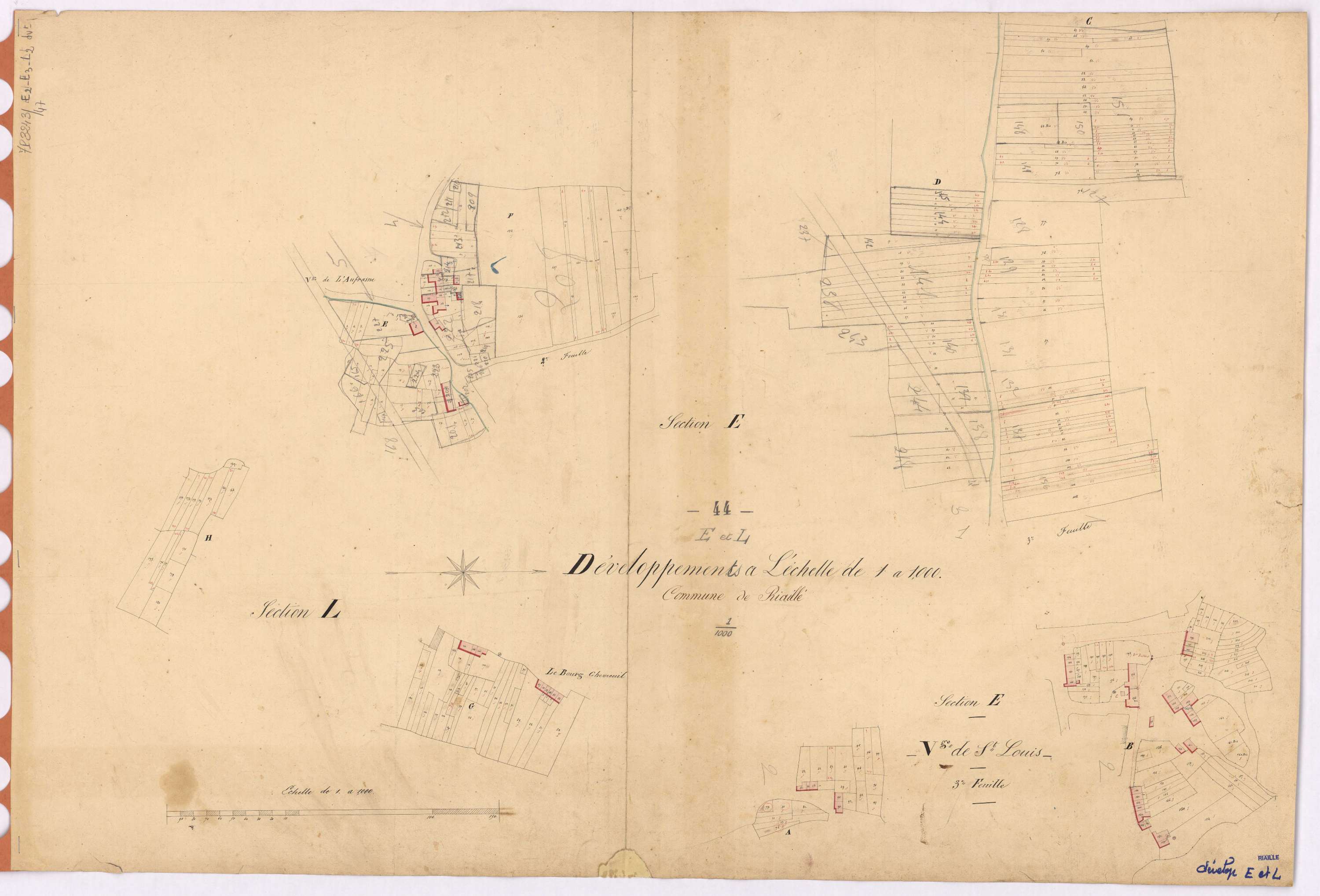 Riaillé - Section E2 E3 L2 (développement) Saint-Louis et du Bourg-Chevreuil (sections de) ; développement des polygônes A à H