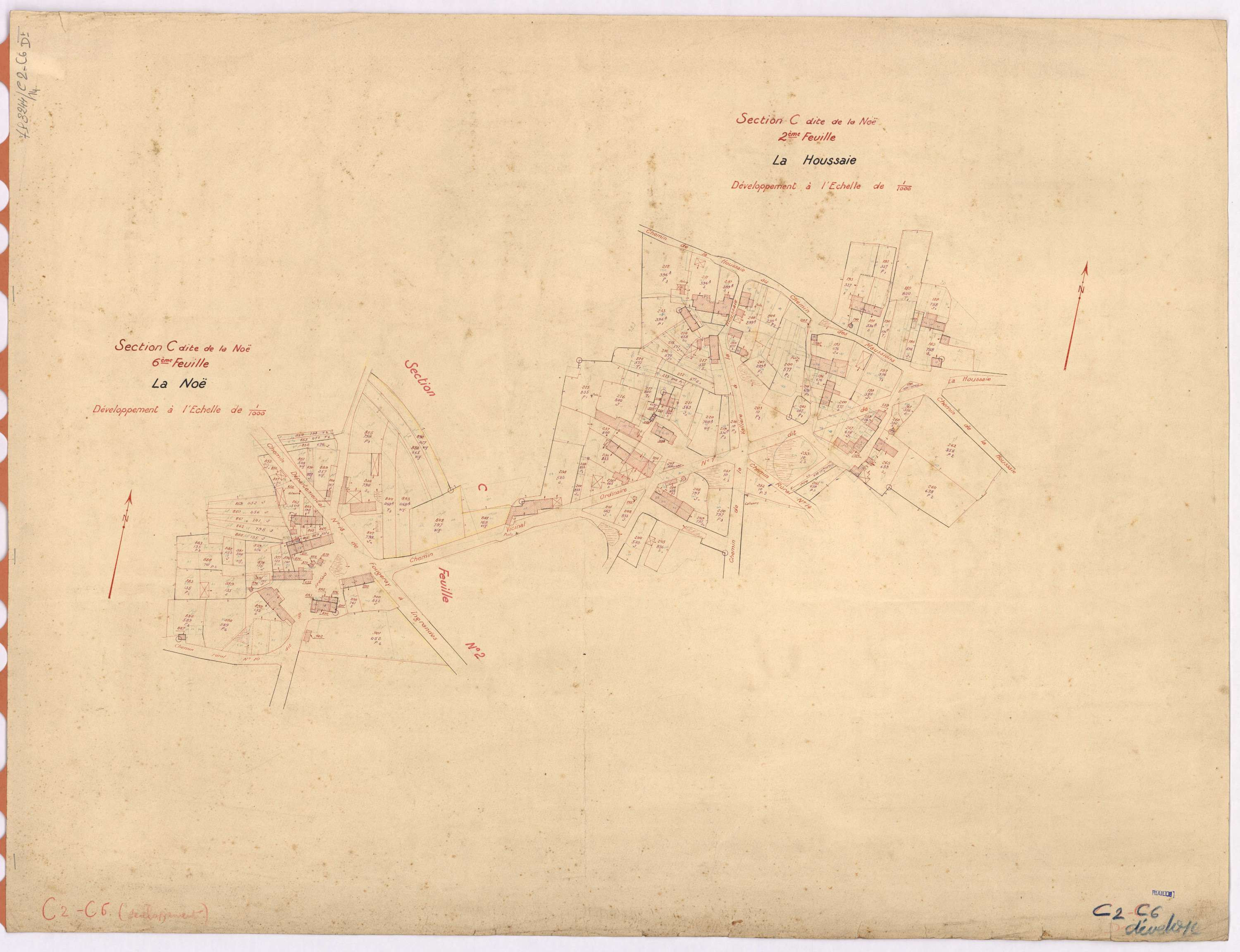 Riaillé - Section C2 C6 (développement) Noë (section de La) ; 123-302 ; 745-962 ; développement des villages de La Houssais et de La Noë