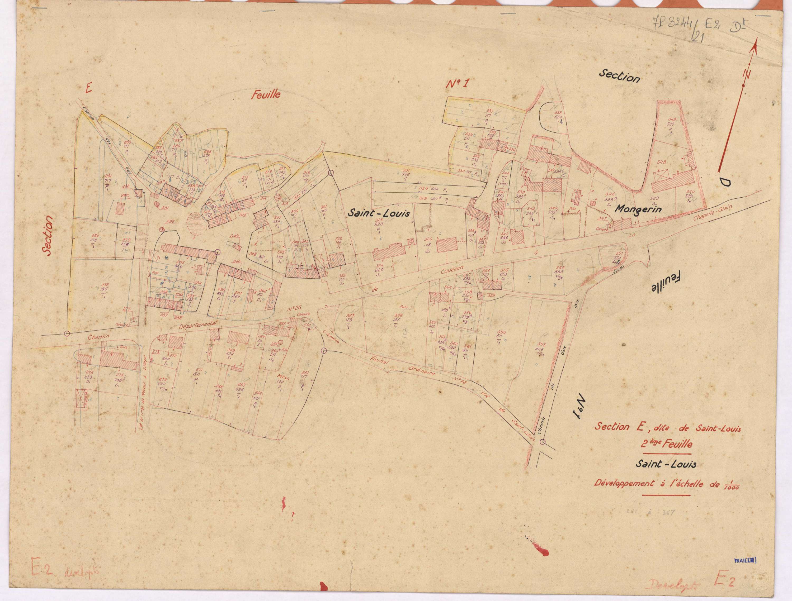 Riaillé - Section E2 (développement) Saint-Louis (section de) ; 200-438 ; développement des villages de Saint-Louis et de Mongerin