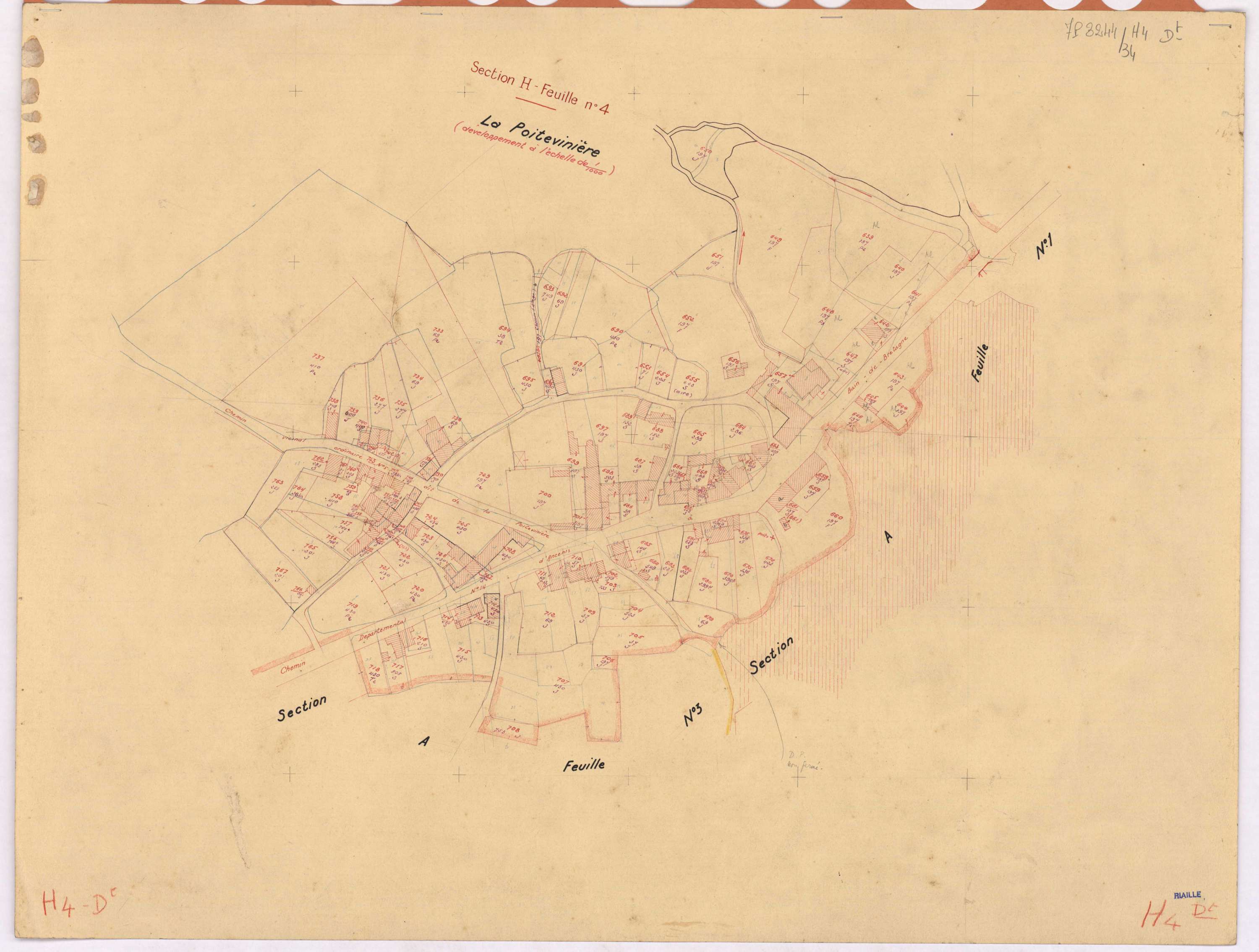 Riaillé - Section H4 (développement) Minaudière (section de La) ; 584-811 ; développement du village de La Poitevinière