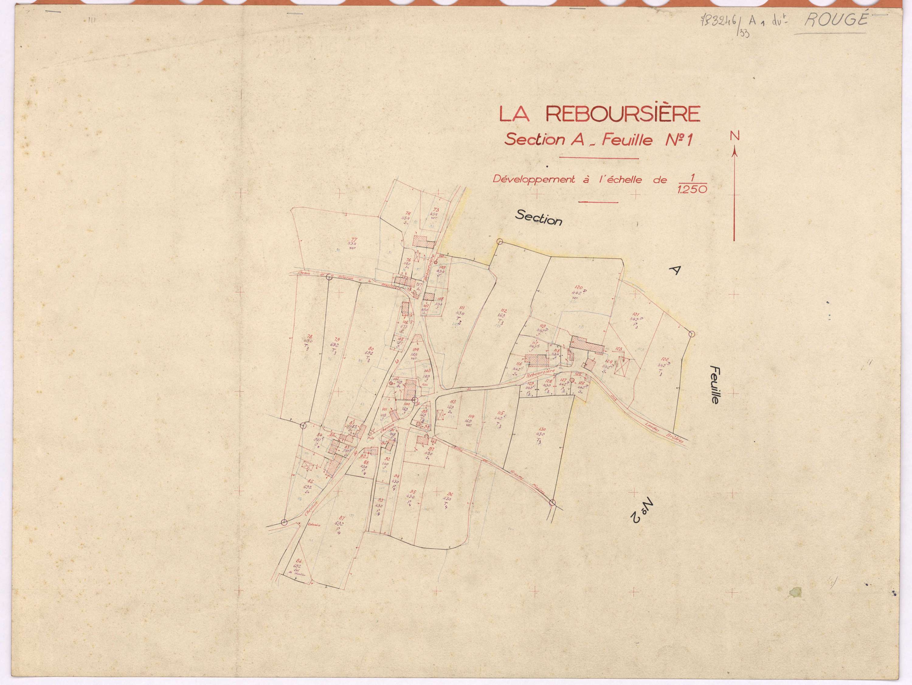 Rougé - Section A1 (développement) Rocher (section du) ; 1-203 ; développement du village de La Reboursière