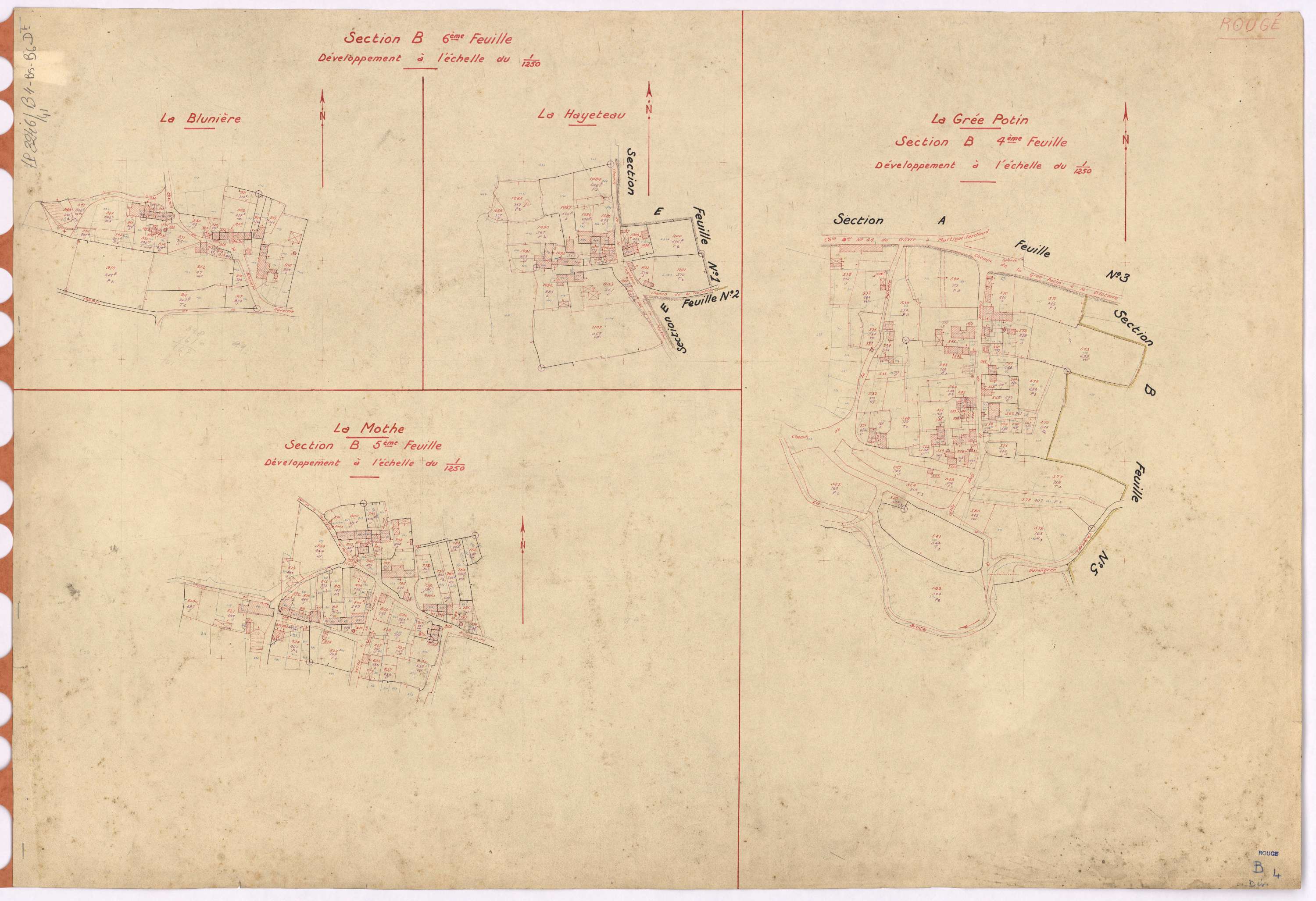 Rougé - Section B4 B5 B6 (développement) Bourg (section du) ; 501-1181 ; développement des villages de La Grée Potin, de La Mothe, de La Blunière et de La Hayeteau
