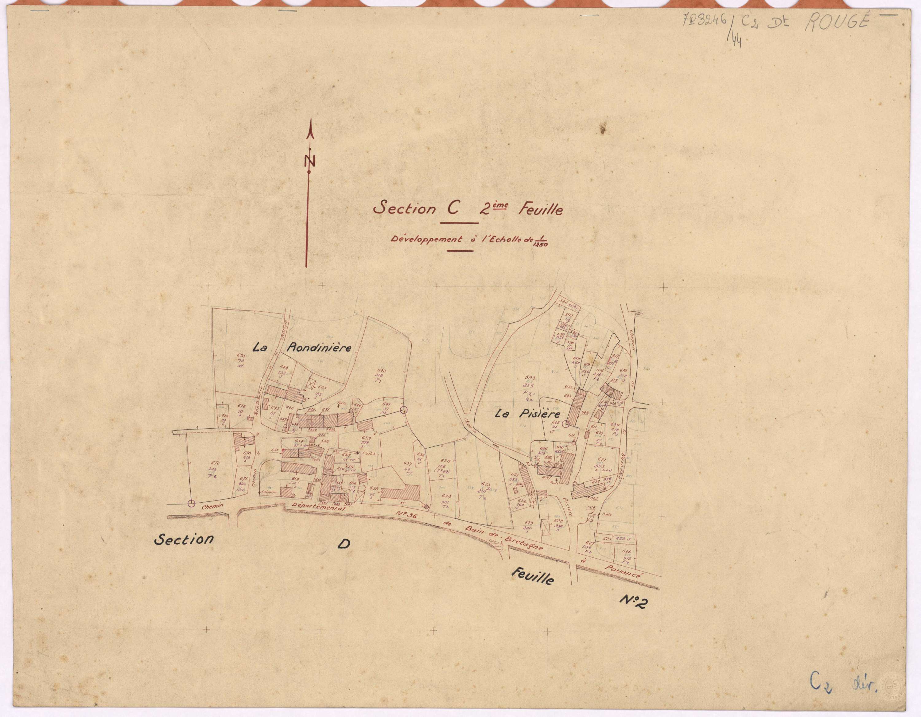 Rougé - Section C2 (développement) Rondinière (section de La) ; 375-728 ; développement des villages de La Rondinière et de La Pisière