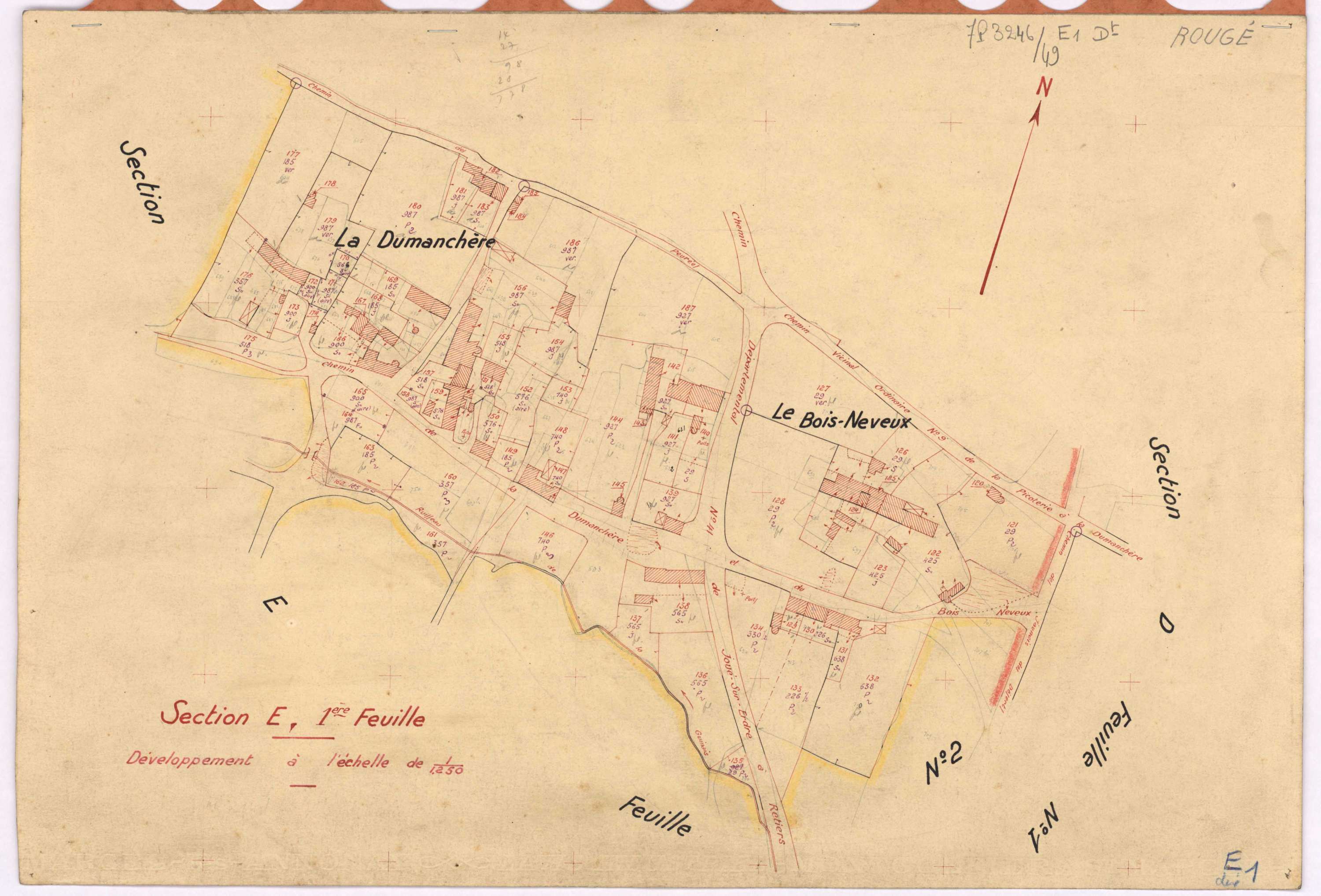 Rougé - Section E1 (développement) Guérivais (section de La) ; 1-302 ; développement des villages de La Dumanchère et du Bois-Neveux