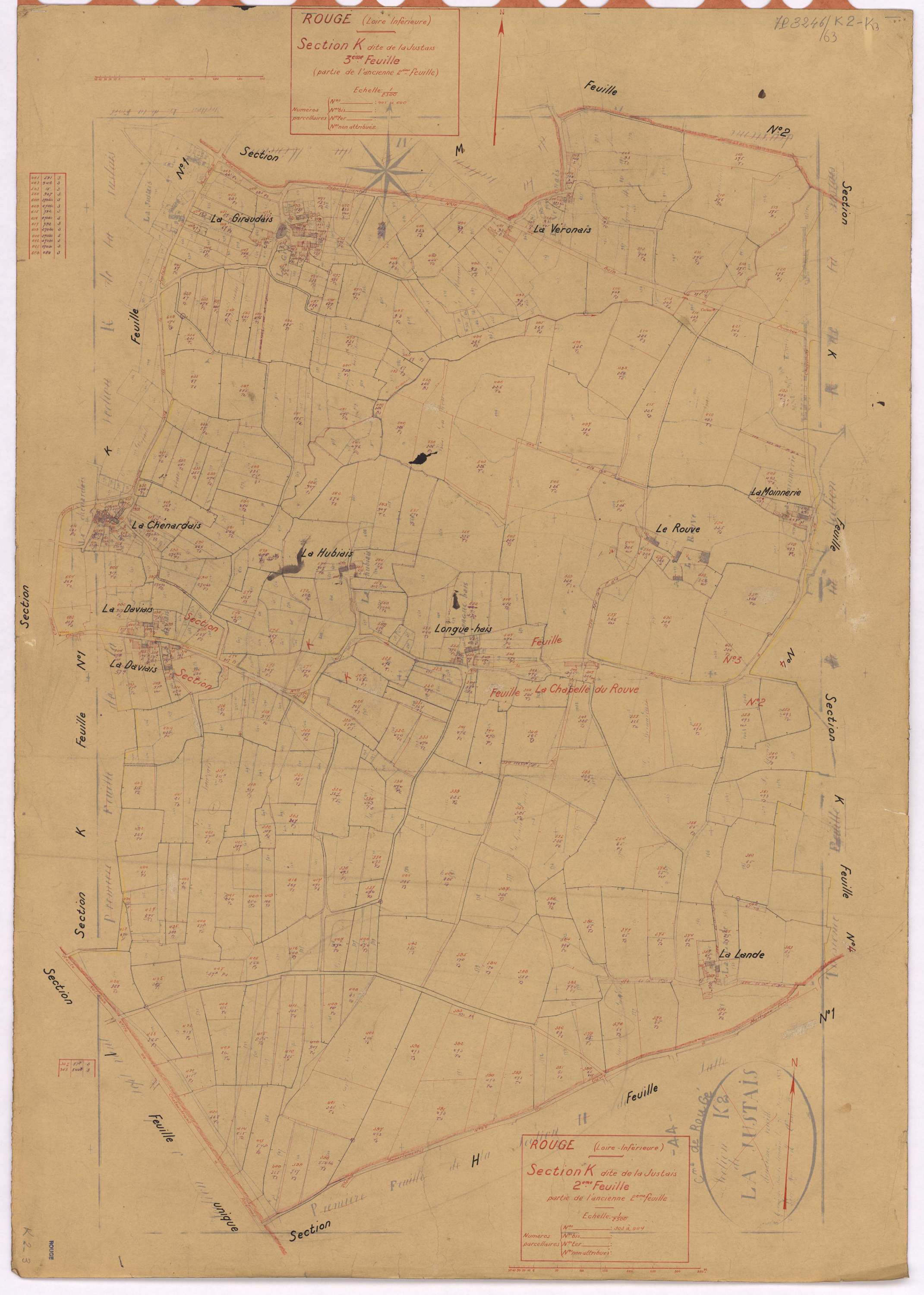 Rougé - Section K2 K3 Justais (section de La) ; 303-444 ; 445-640